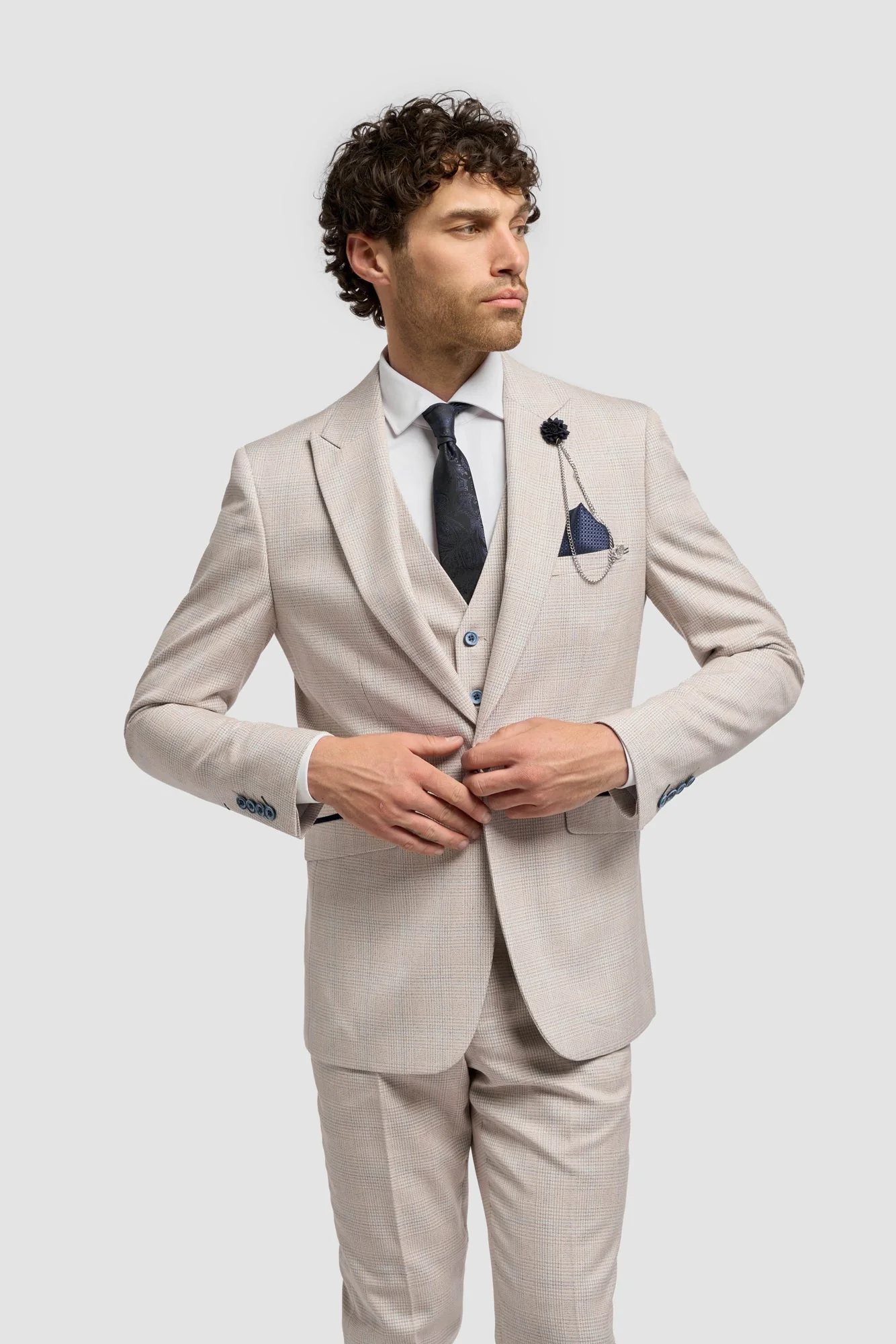 Caridi Beige Regular Check Three Piece Suit thumbnail 2