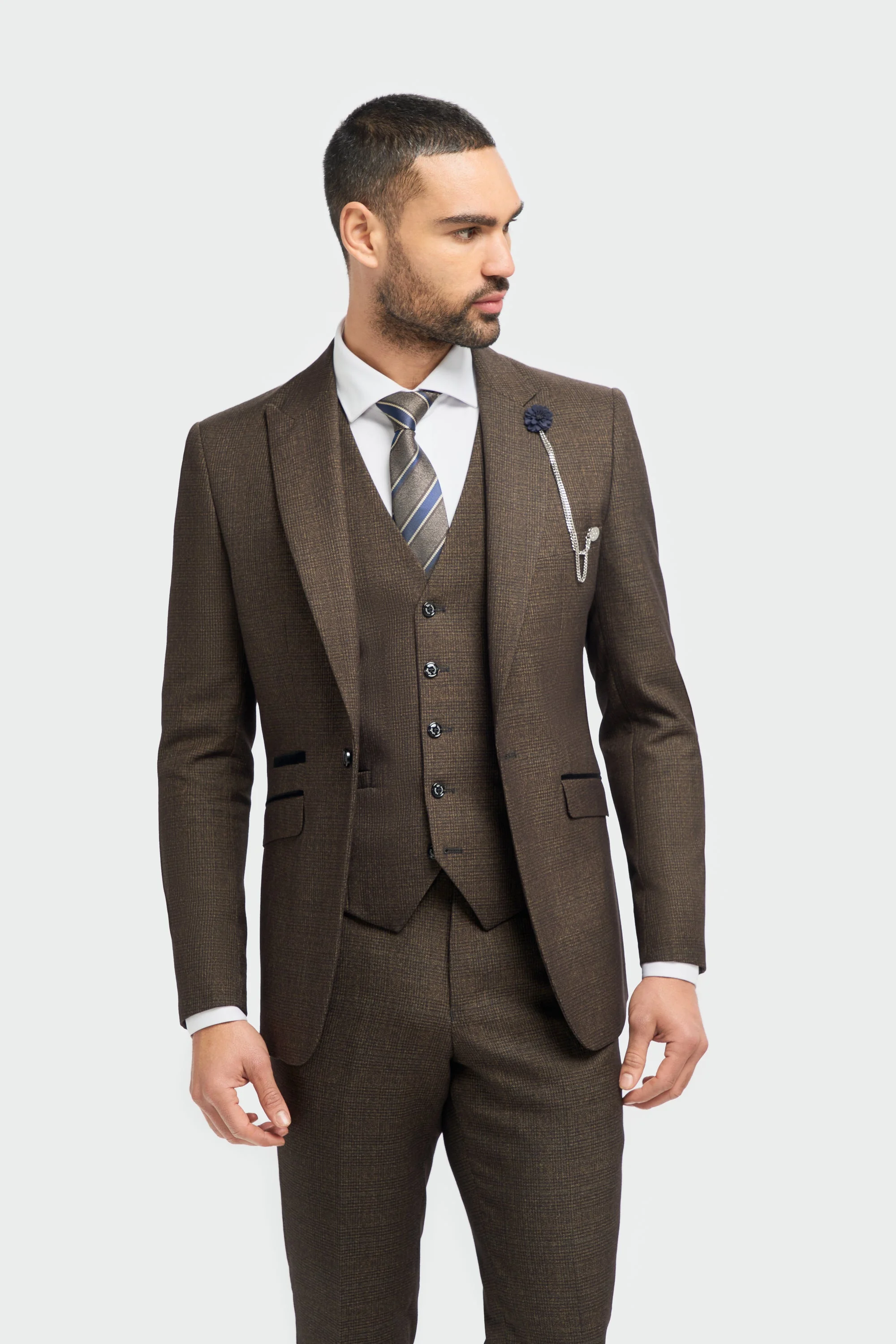 Caridi Brown Regular Check Three Piece Suit thumbnail 2