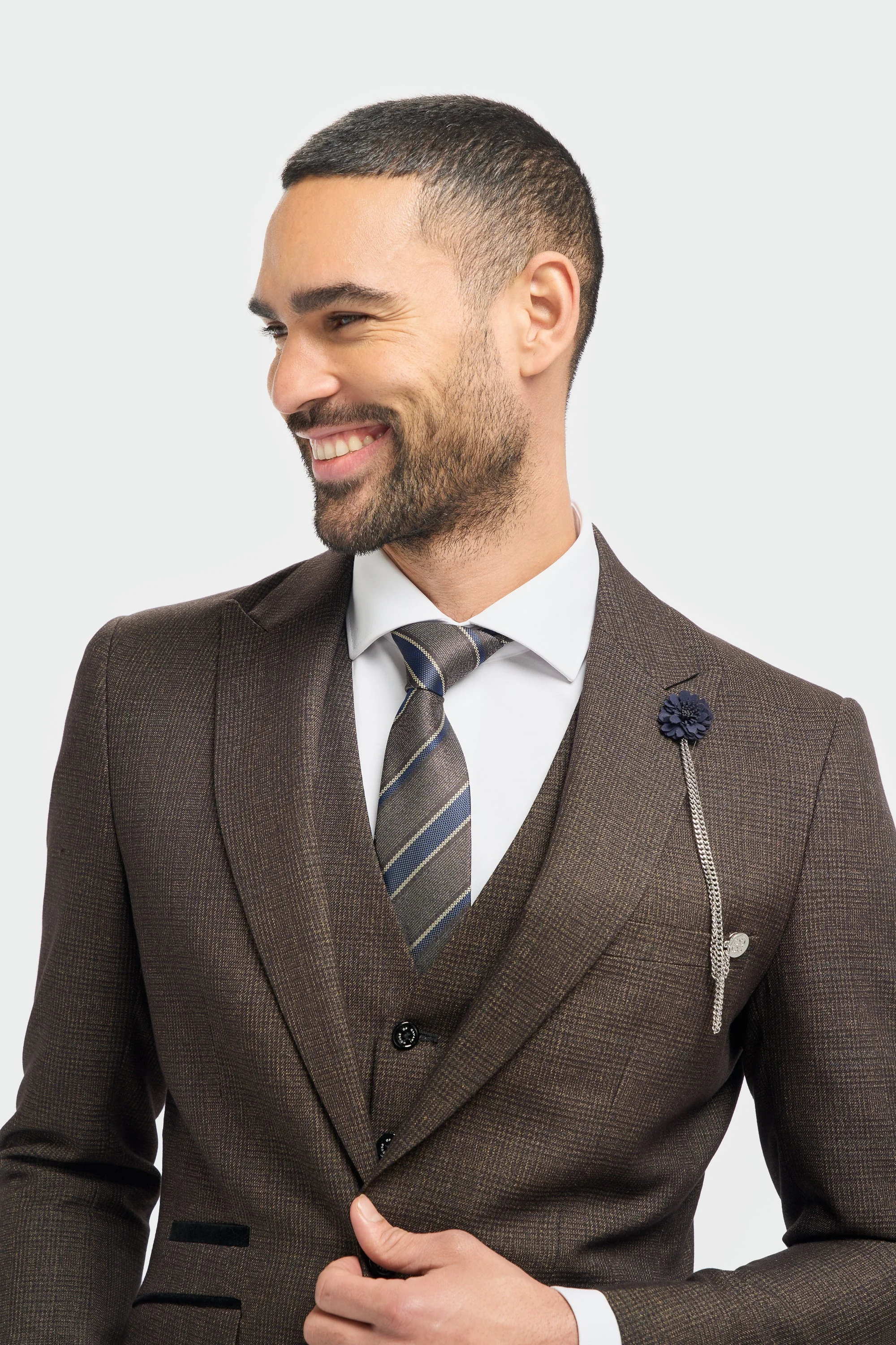 Caridi Brown Regular Check Three Piece Suit thumbnail 3