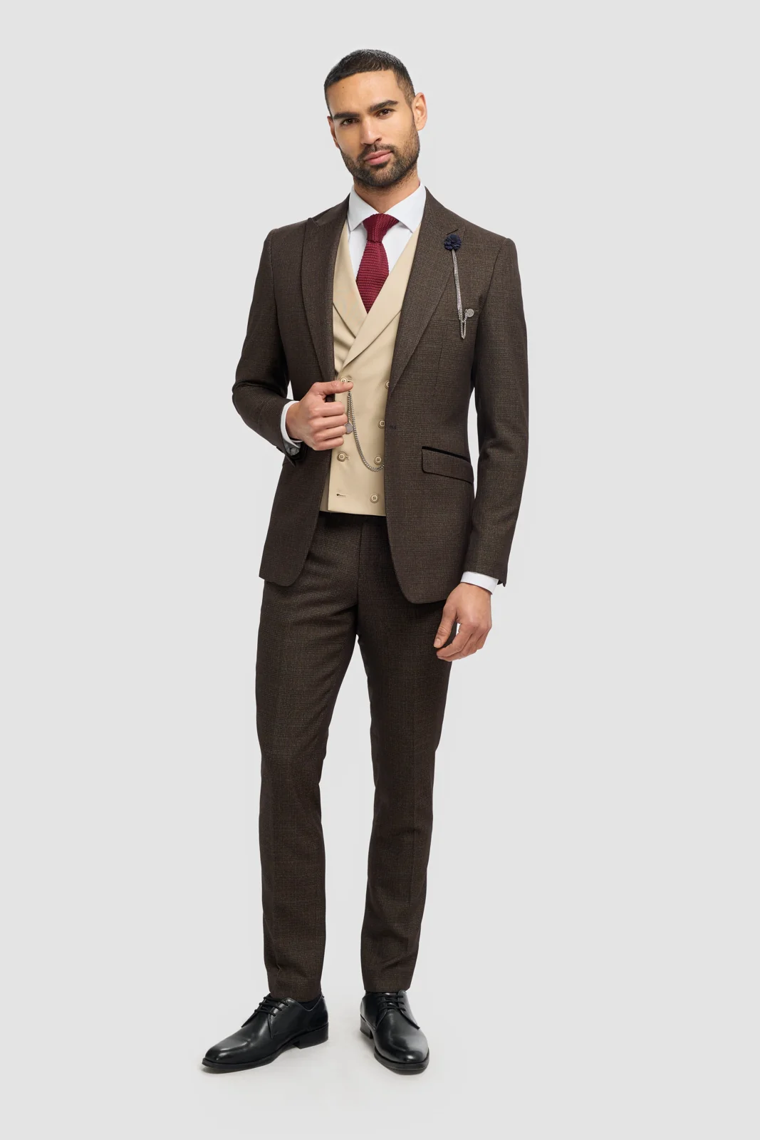 Caridi Brown with Lennox Beige Double Breasted Waistcoat primary image