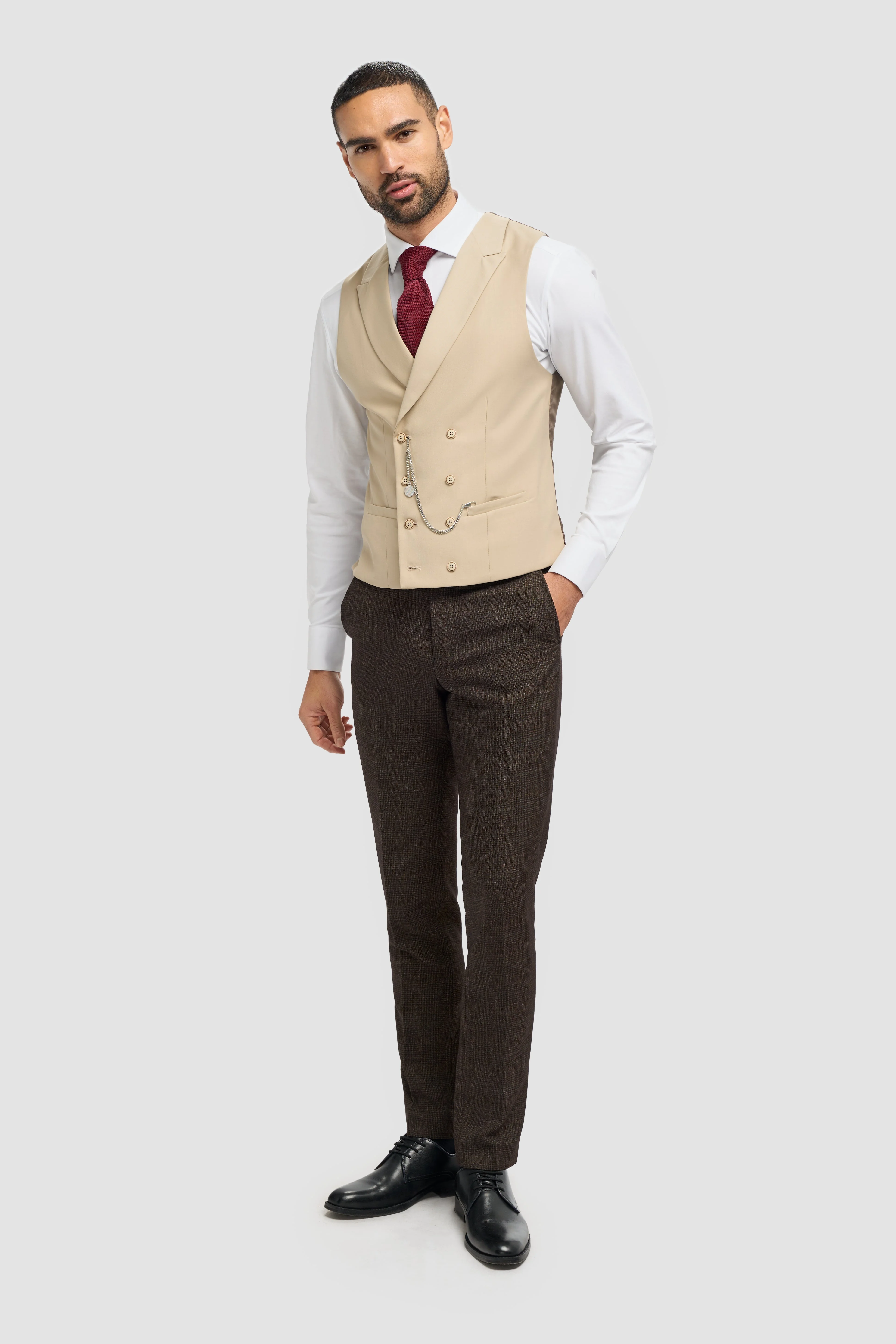 Caridi Brown with Lennox Beige Double Breasted Waistcoat thumbnail 3