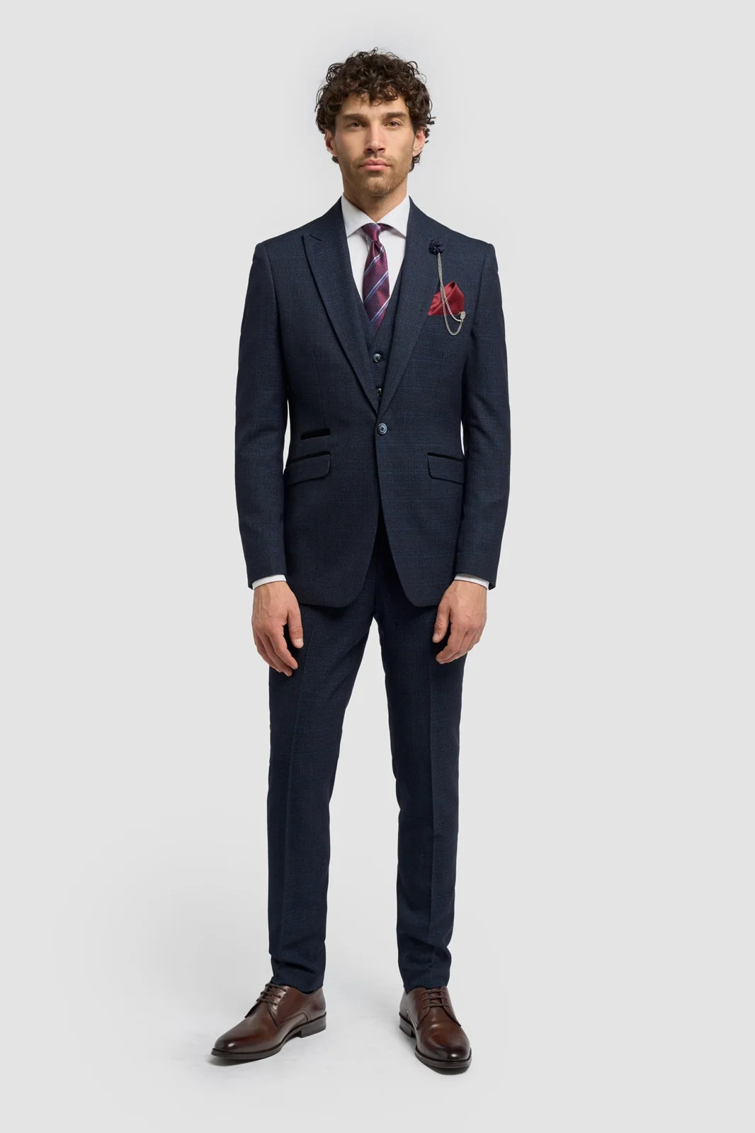 Caridi Navy Regular Check Three Piece Suit primary image