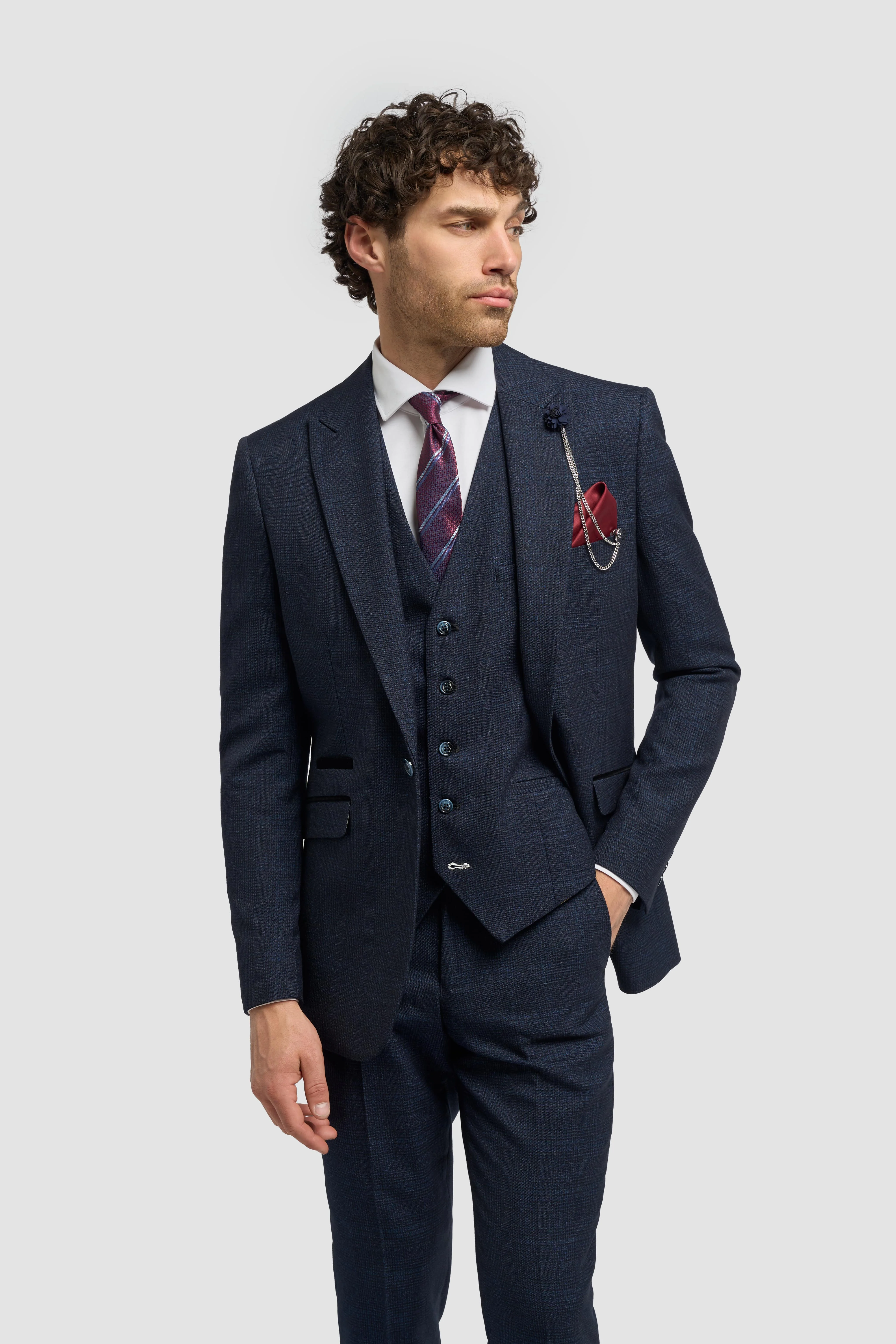 Caridi Navy Regular Check Three Piece Suit thumbnail 2