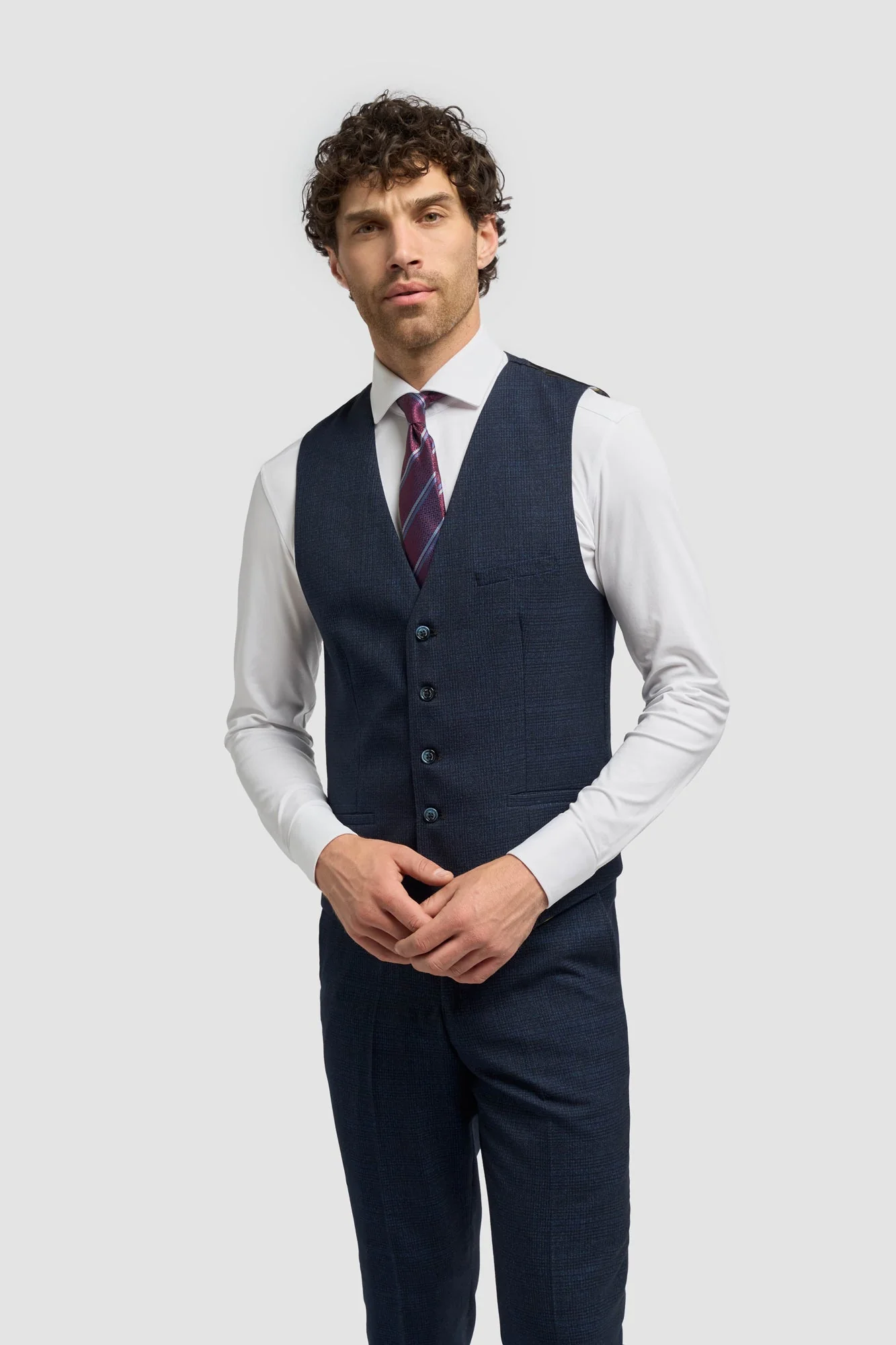 Caridi Navy Regular Check Three Piece Suit thumbnail 4