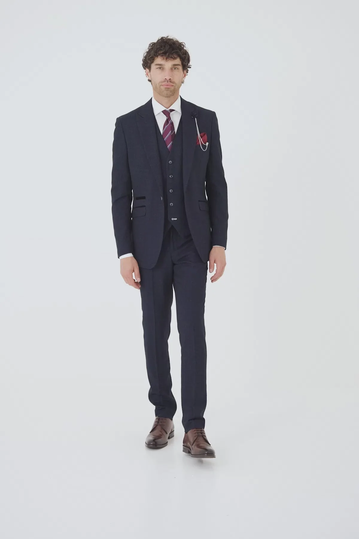 Caridi Navy Regular Check Three Piece Suit thumbnail 9