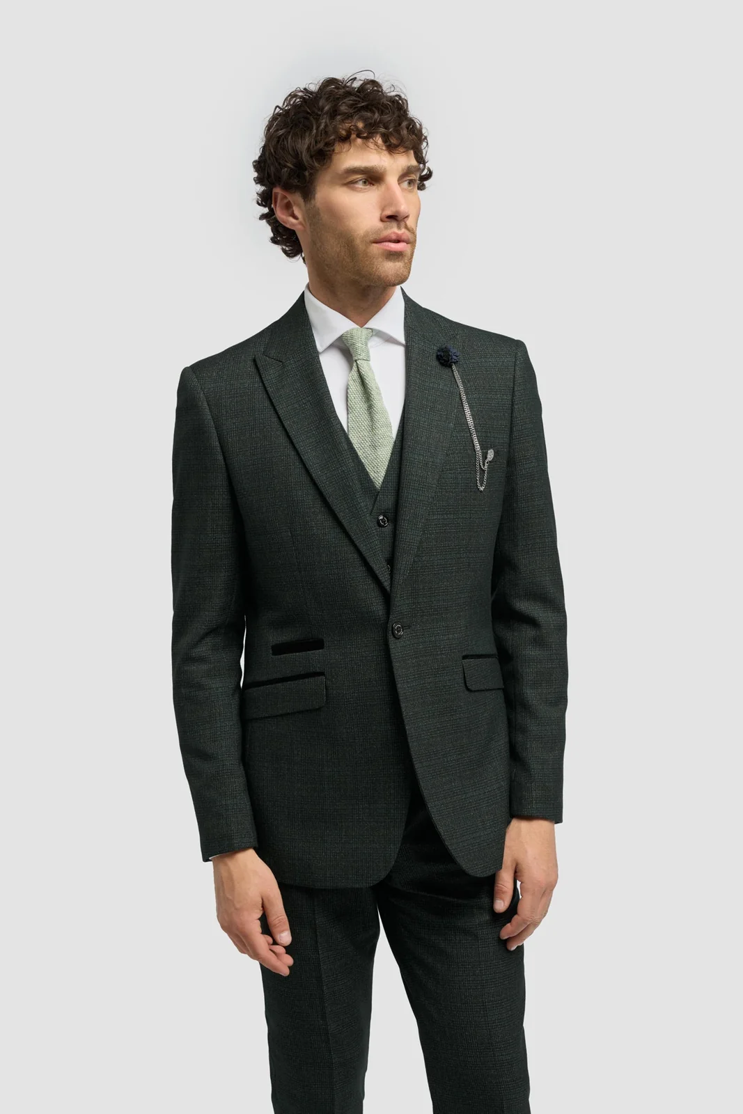 Caridi Olive Regular Check Three Piece Suit thumbnail 2