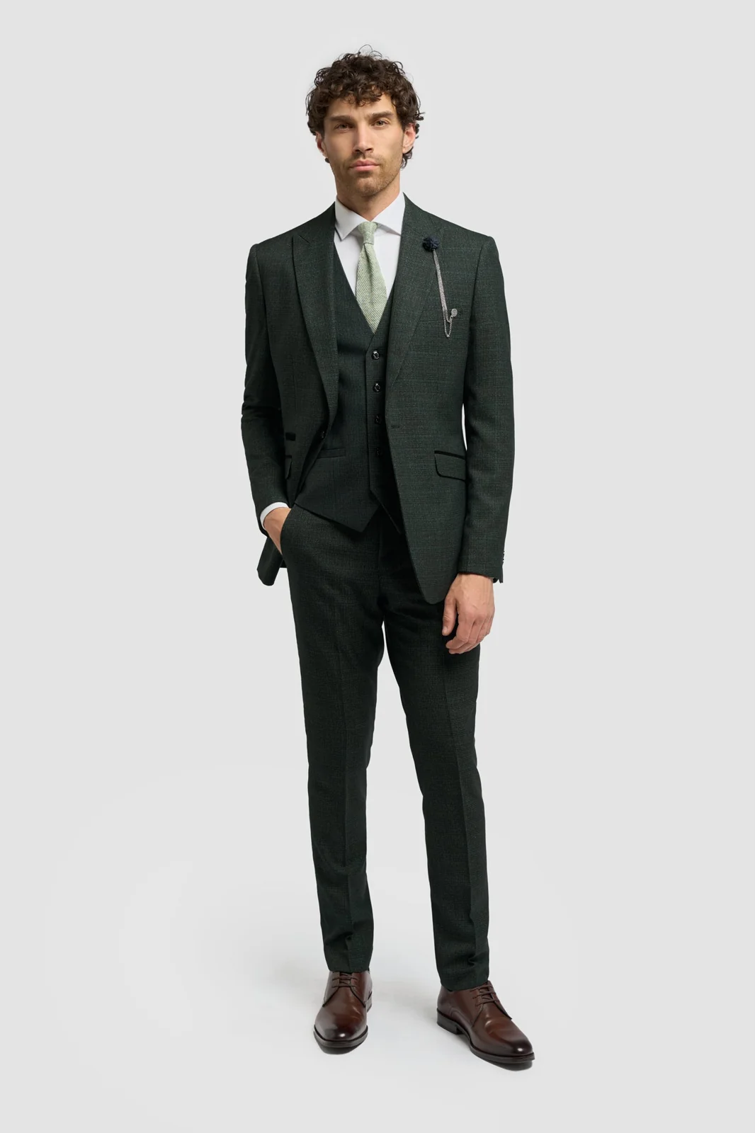 Caridi Olive Regular Check Three Piece Suit primary image