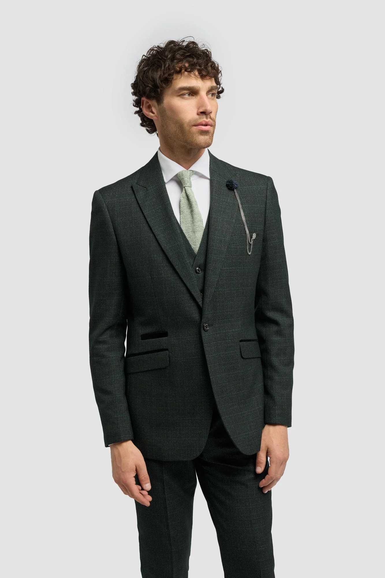 Caridi Olive Regular Check Three Piece Suit thumbnail 2