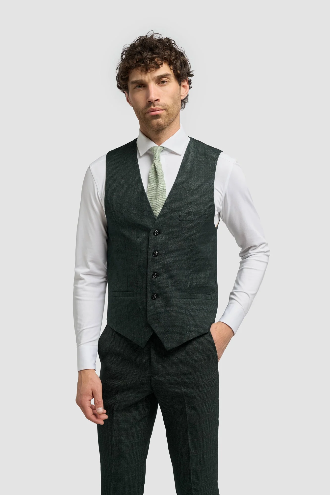 Caridi Olive Regular Check Three Piece Suit thumbnail 4