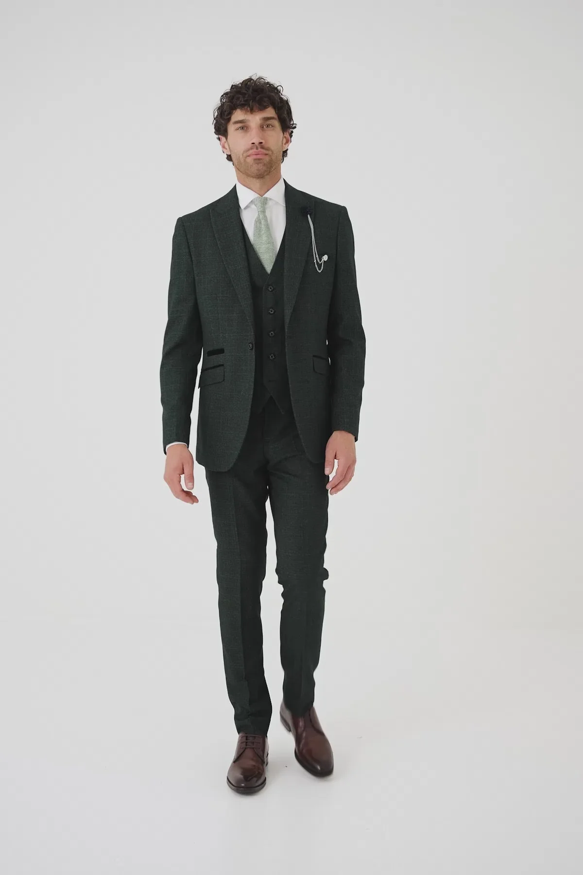 Caridi Olive Regular Check Three Piece Suit thumbnail 9