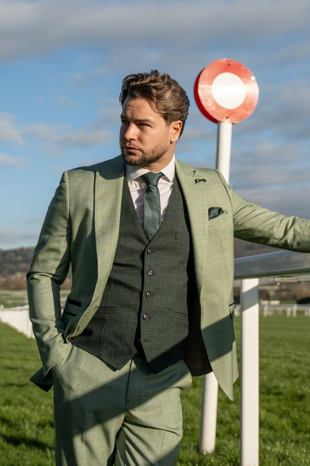 Caridi Sage with Caridi Olive Waistcoat Three Piece Suit primary image