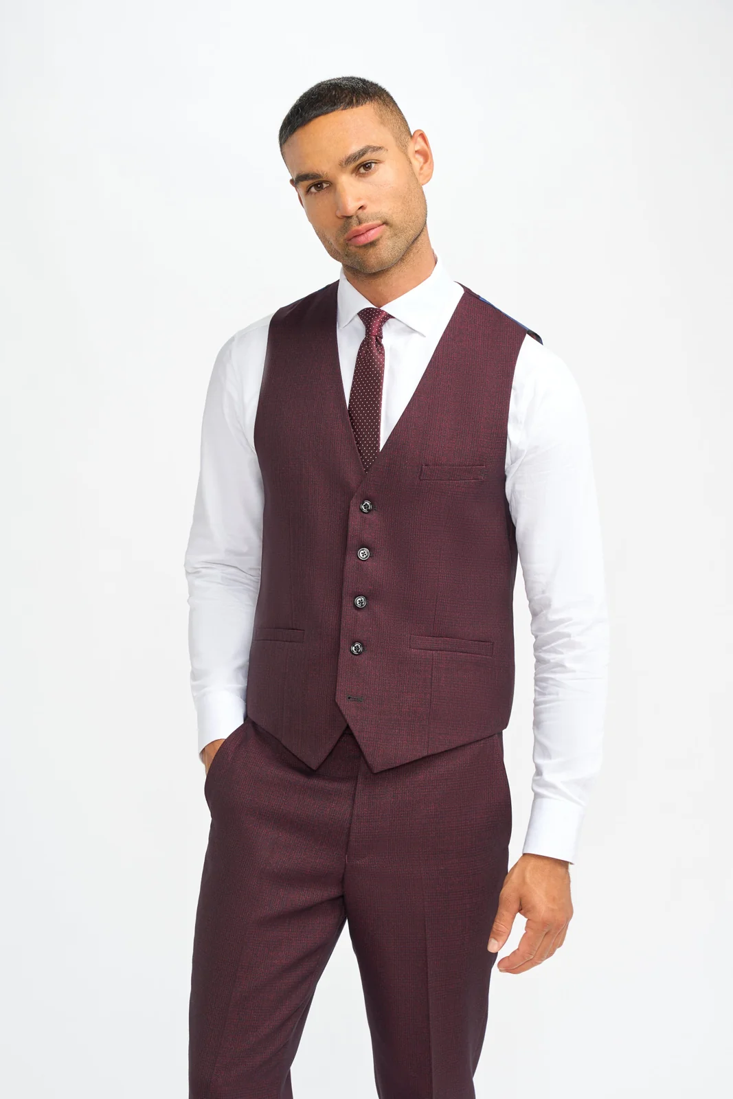 Caridi Wine Regular Check Three Piece Suit thumbnail 5