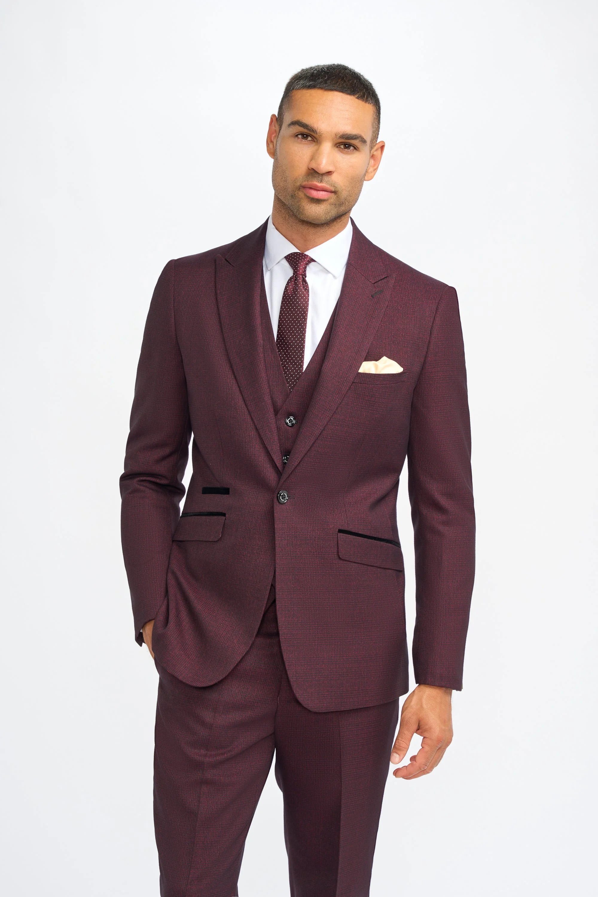 Caridi Wine Regular Check Three Piece Suit thumbnail 2