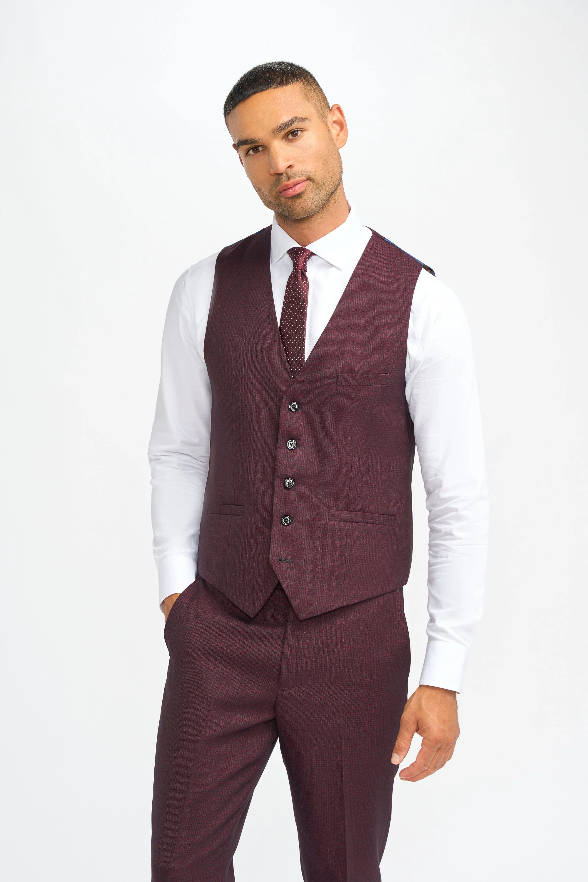 Caridi Wine Regular Check Three Piece Suit thumbnail 5