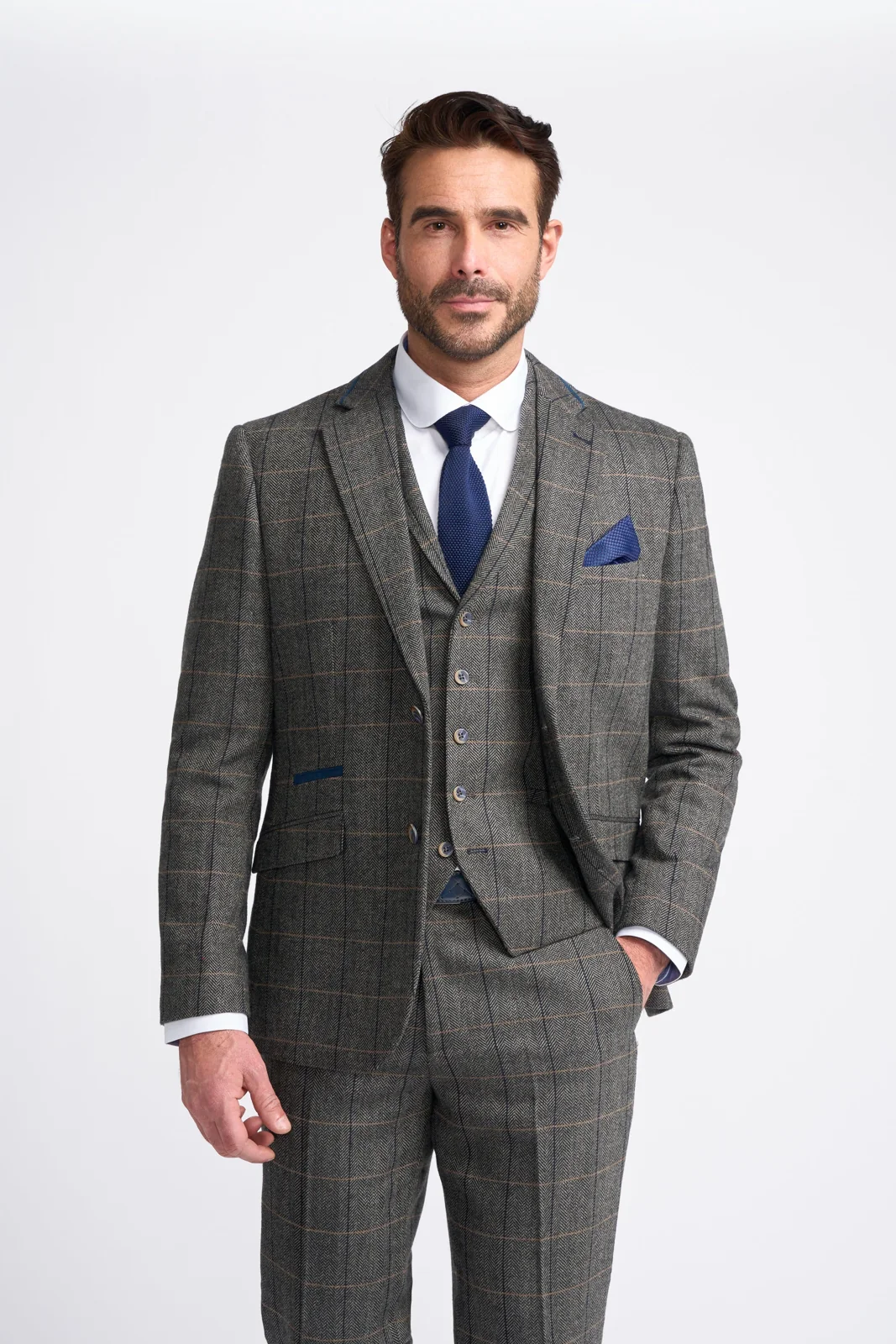 Grey Tweed Check Three Piece Suit thumbnail 2