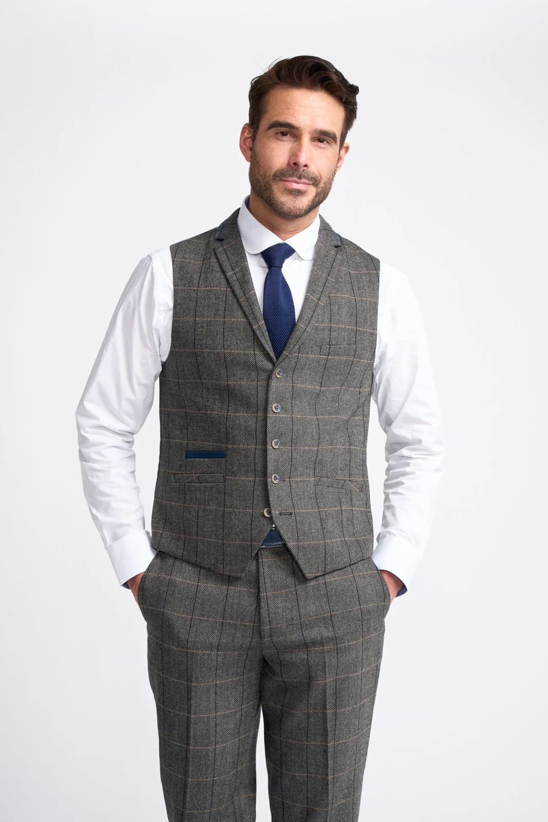 Grey Tweed Check Three Piece Suit thumbnail 5