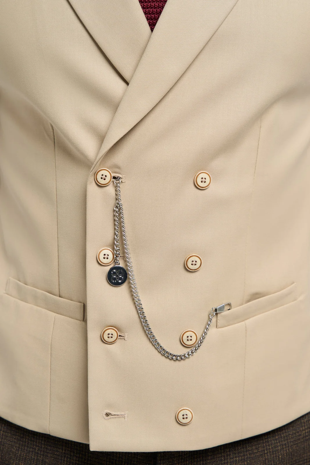 Lennox Beige Double Breasted Waistcoat thumbnail 5