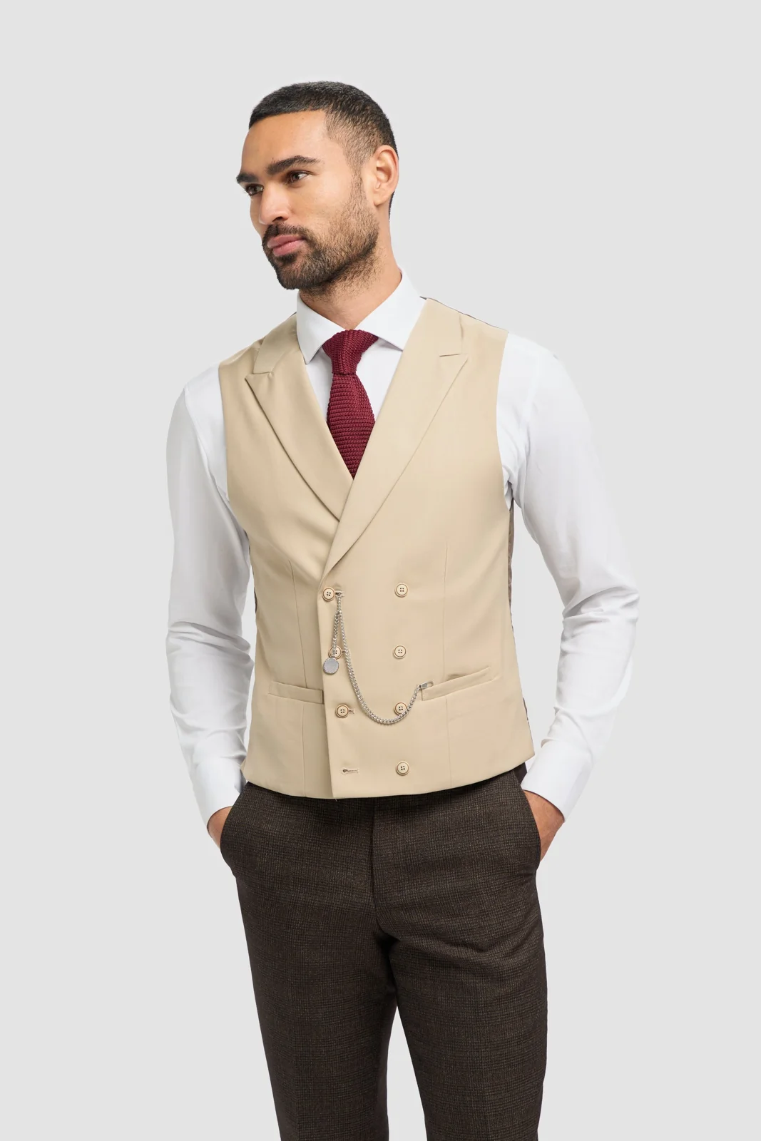 Lennox Beige Double Breasted Waistcoat primary image