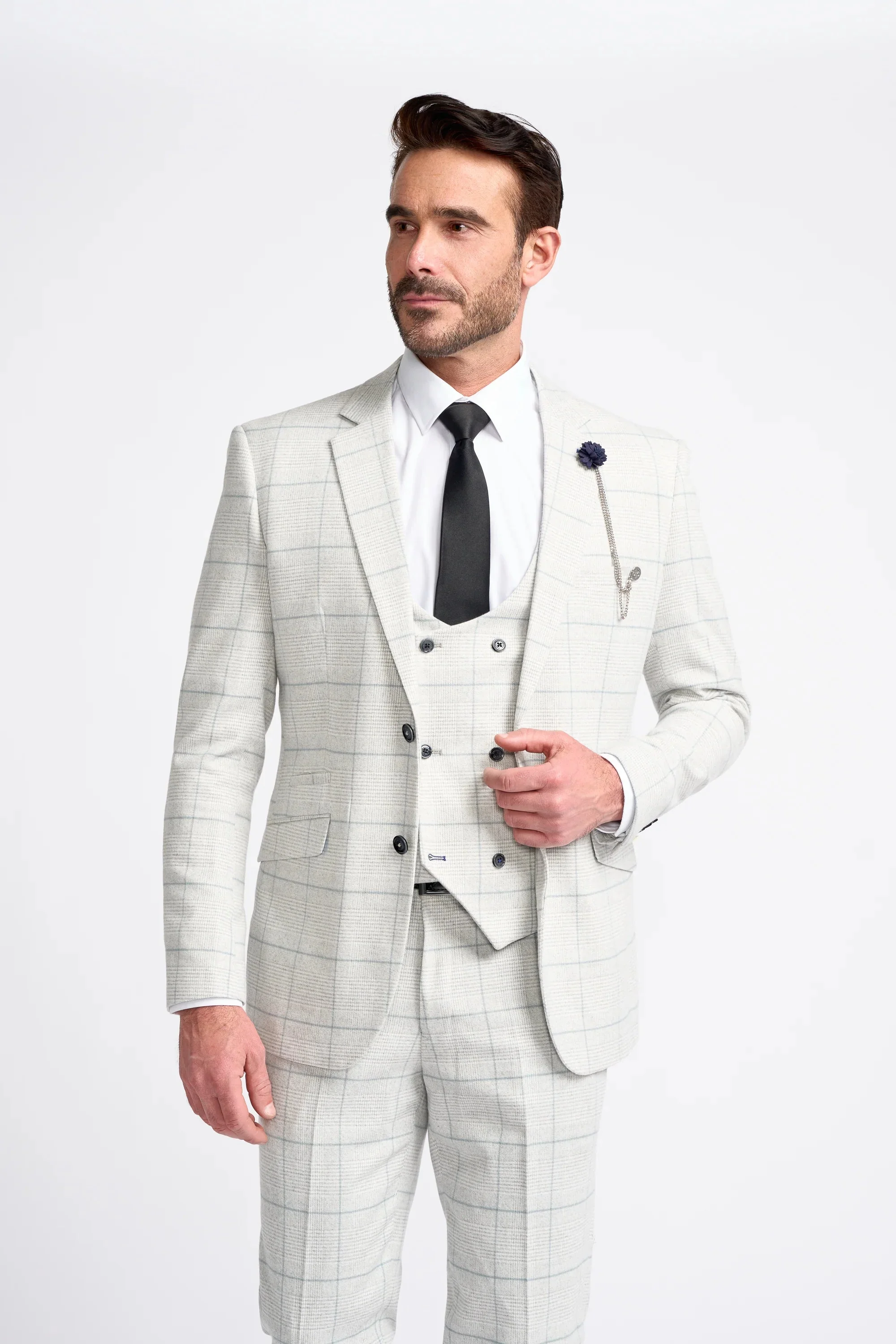 Light Grey Check Three Piece Suit thumbnail 2