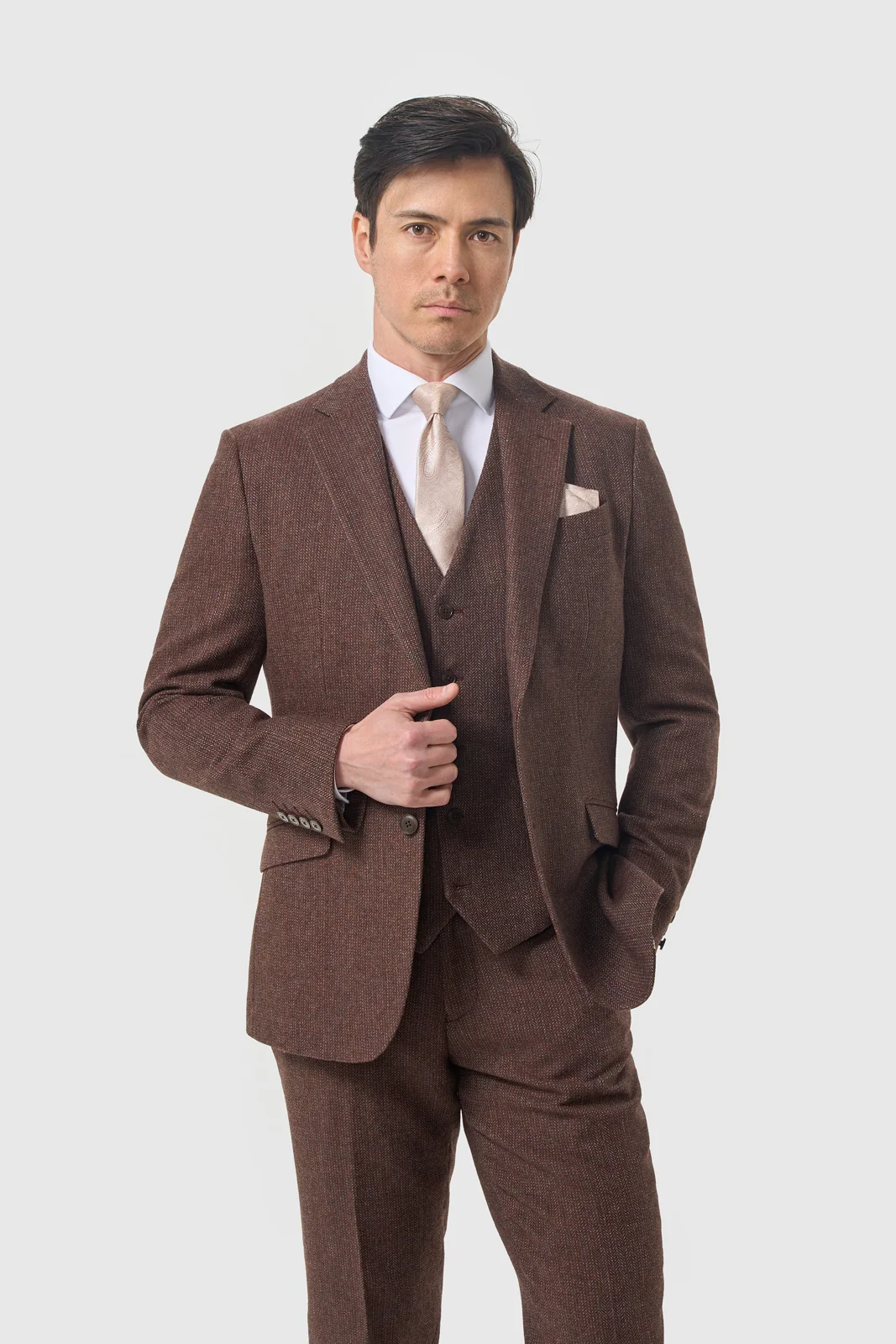 Thomas Dark Mahogany Tweed Three Piece Suit thumbnail 2
