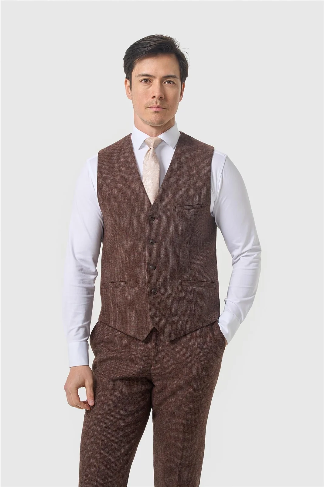 Thomas Dark Mahogany Tweed Three Piece Suit thumbnail 4