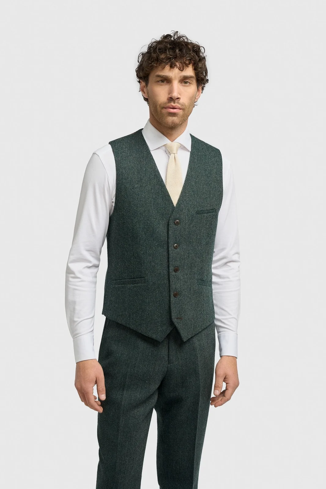 Thomas Lush Olive Tweed Three Piece Suit thumbnail 3