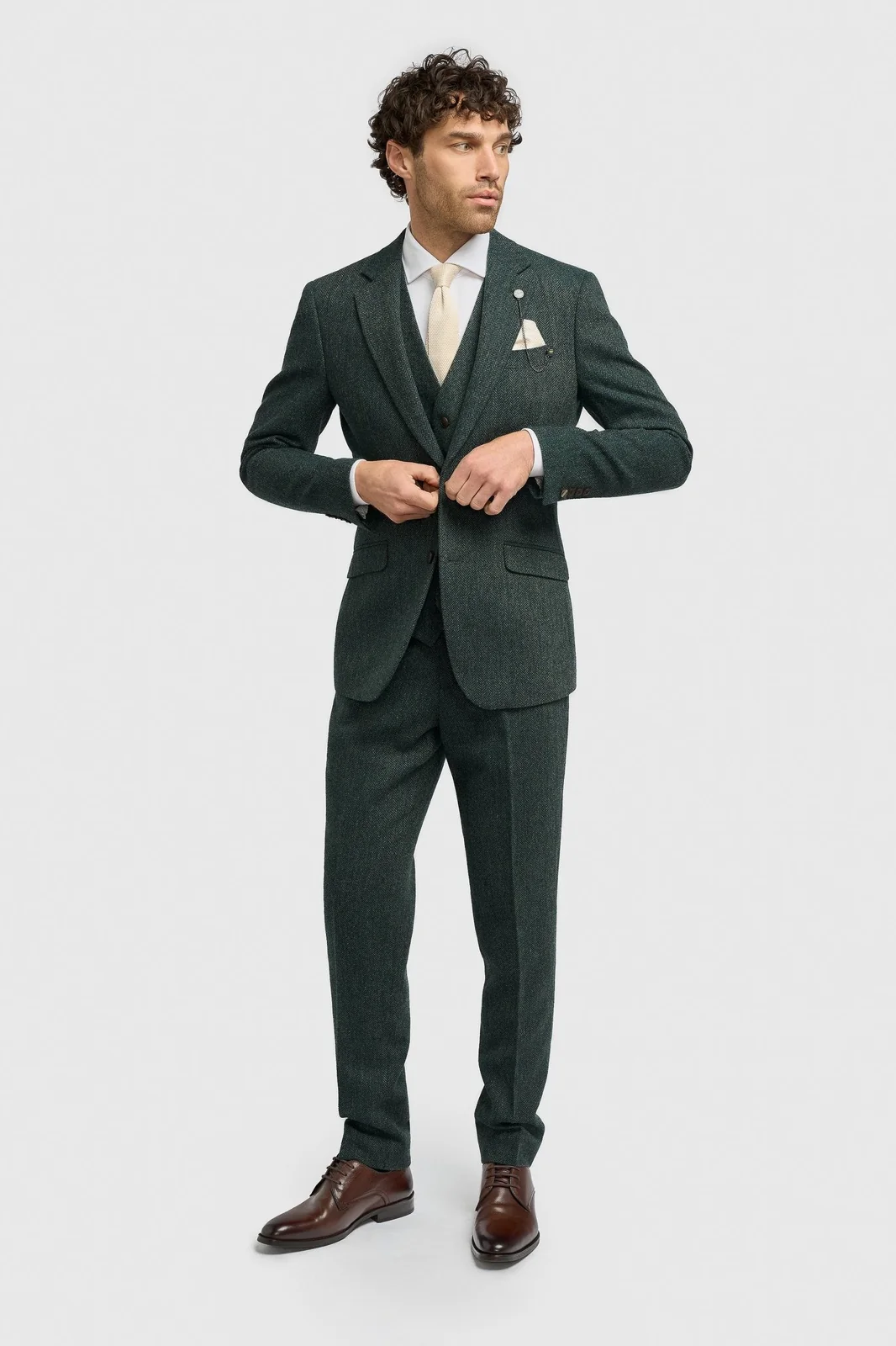 Thomas Lush Olive Tweed Three Piece Suit