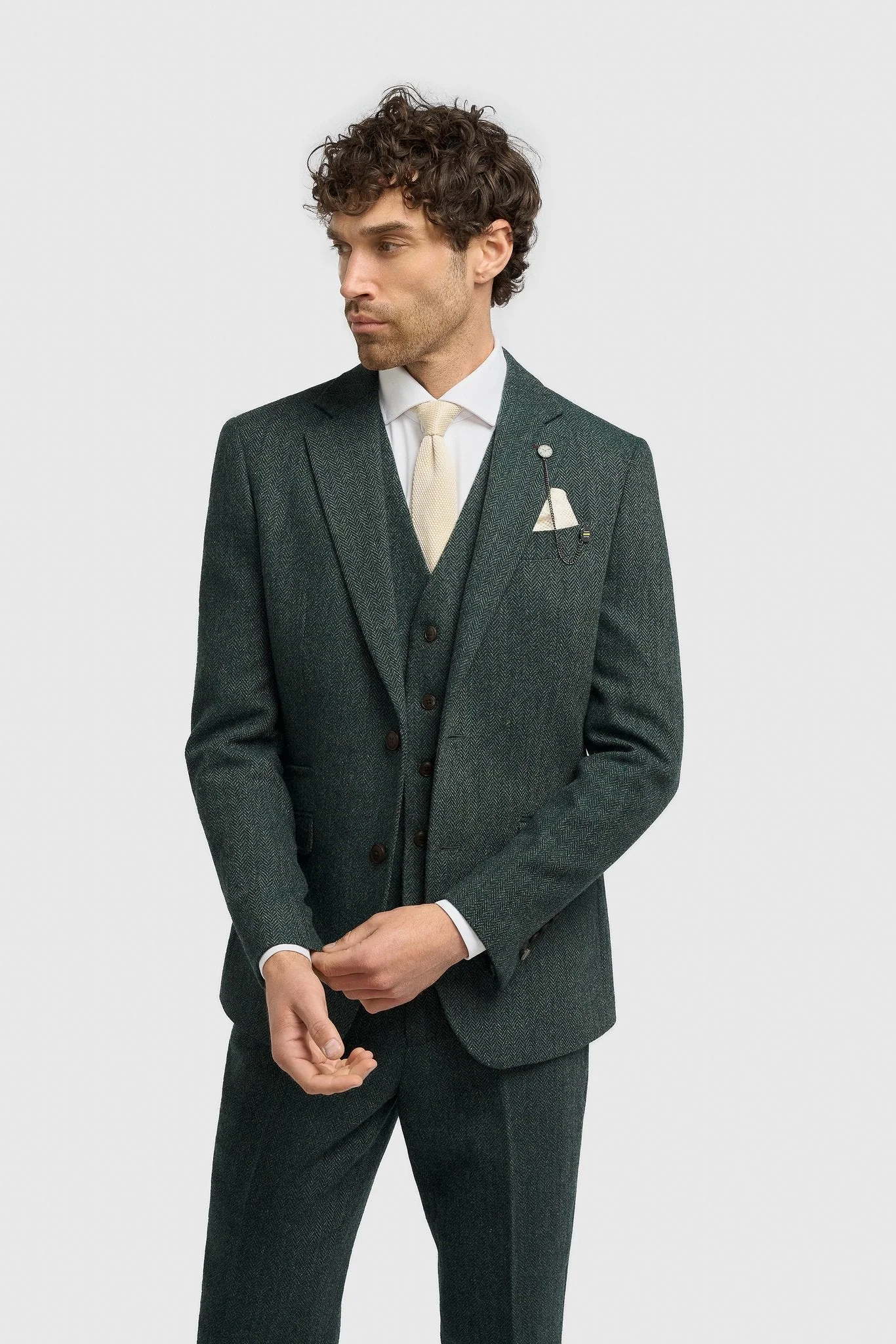 Thomas Lush Olive Tweed Three Piece Suit thumbnail 2