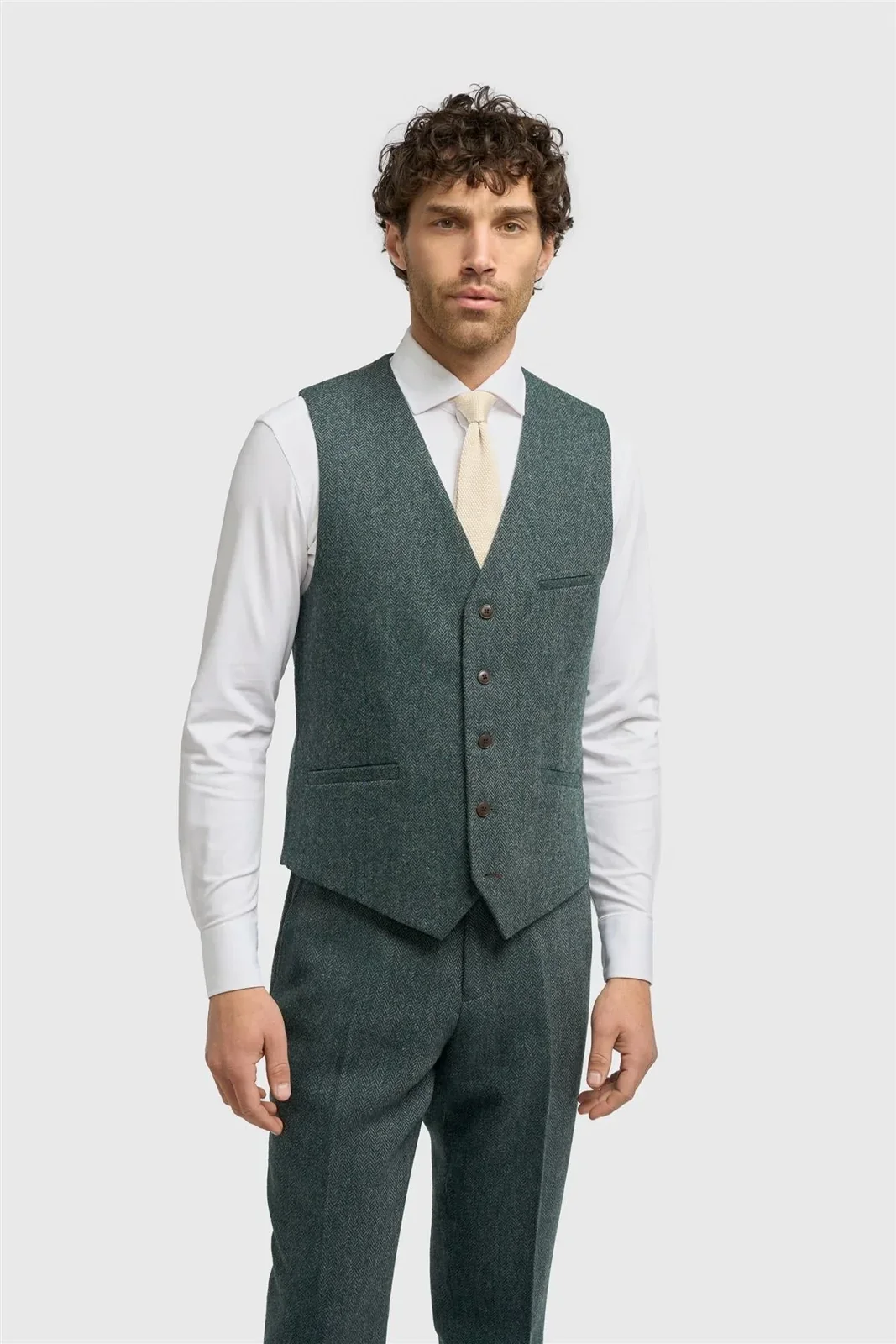 Thomas Lush Olive Tweed Waistcoat primary image