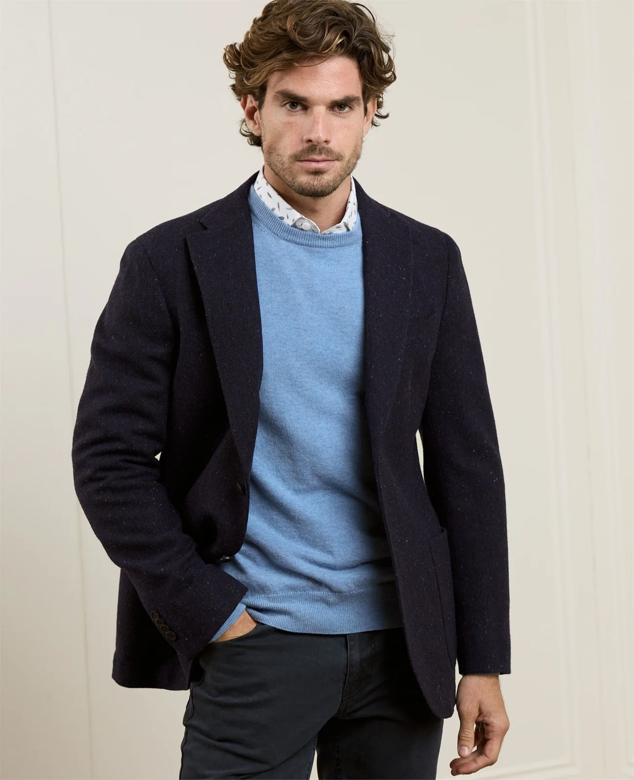 Balwin Donegal Tweed Blazer in Navy thumbnail 5