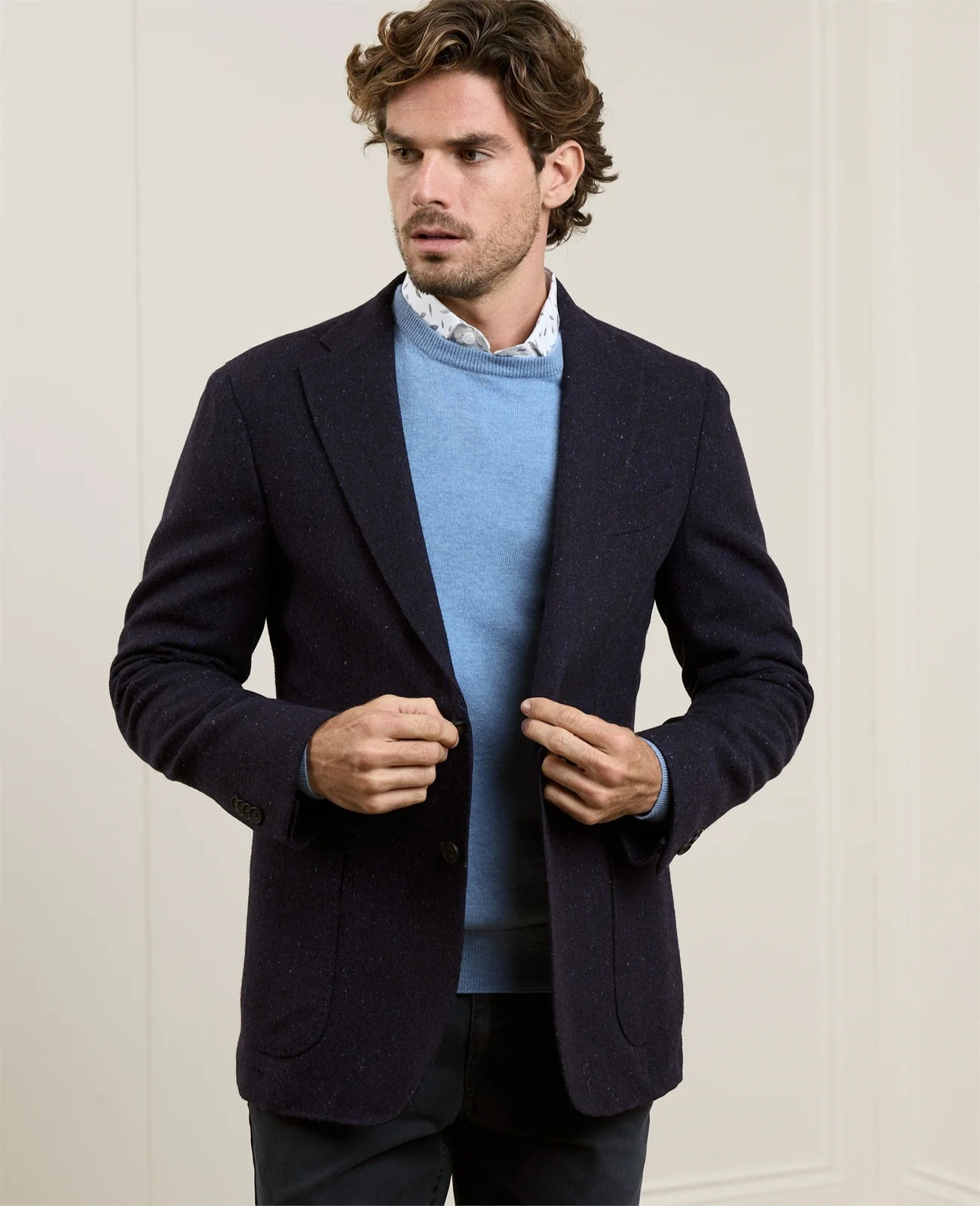 Balwin Donegal Tweed Blazer in Navy