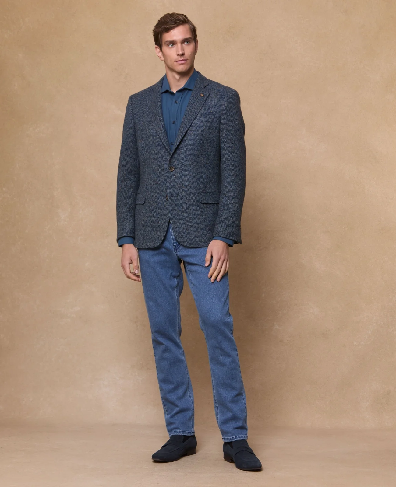 Ennis Donegal Tweed Blazer - Blue Herringbone thumbnail 5