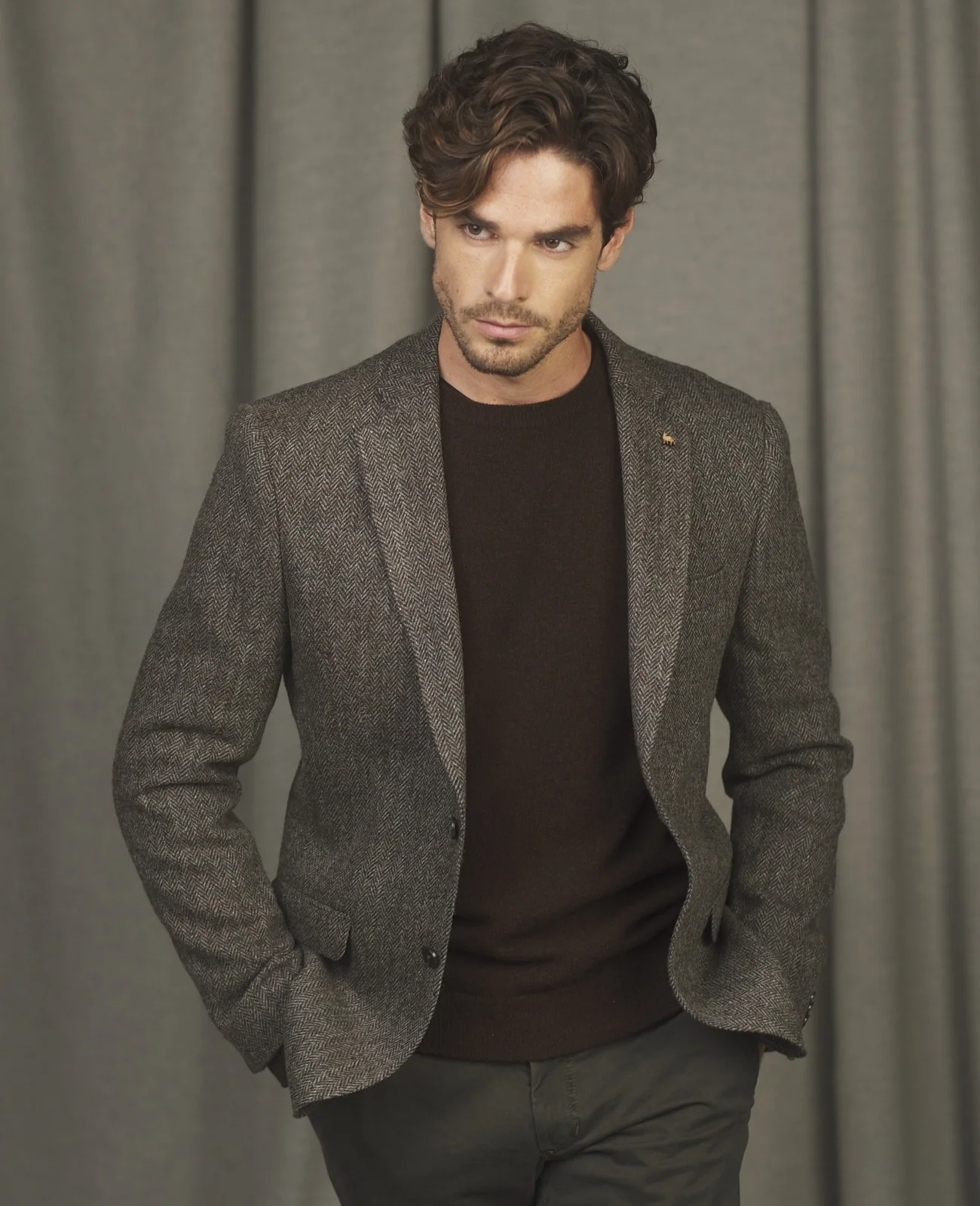 Ennis Donegal Tweed Blazer - Grey Herringbone thumbnail 3