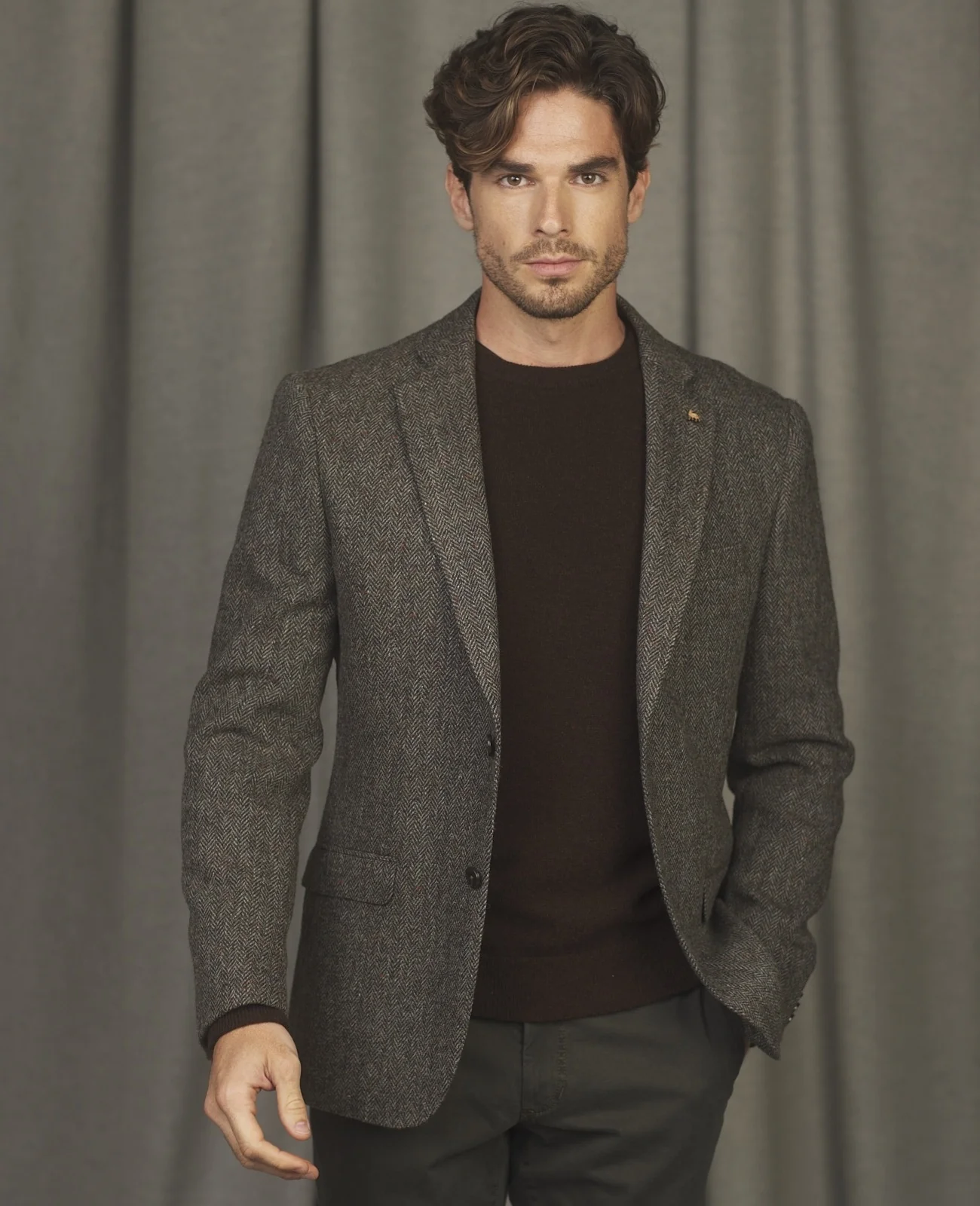 Ennis Donegal Tweed Blazer - Grey Herringbone primary image