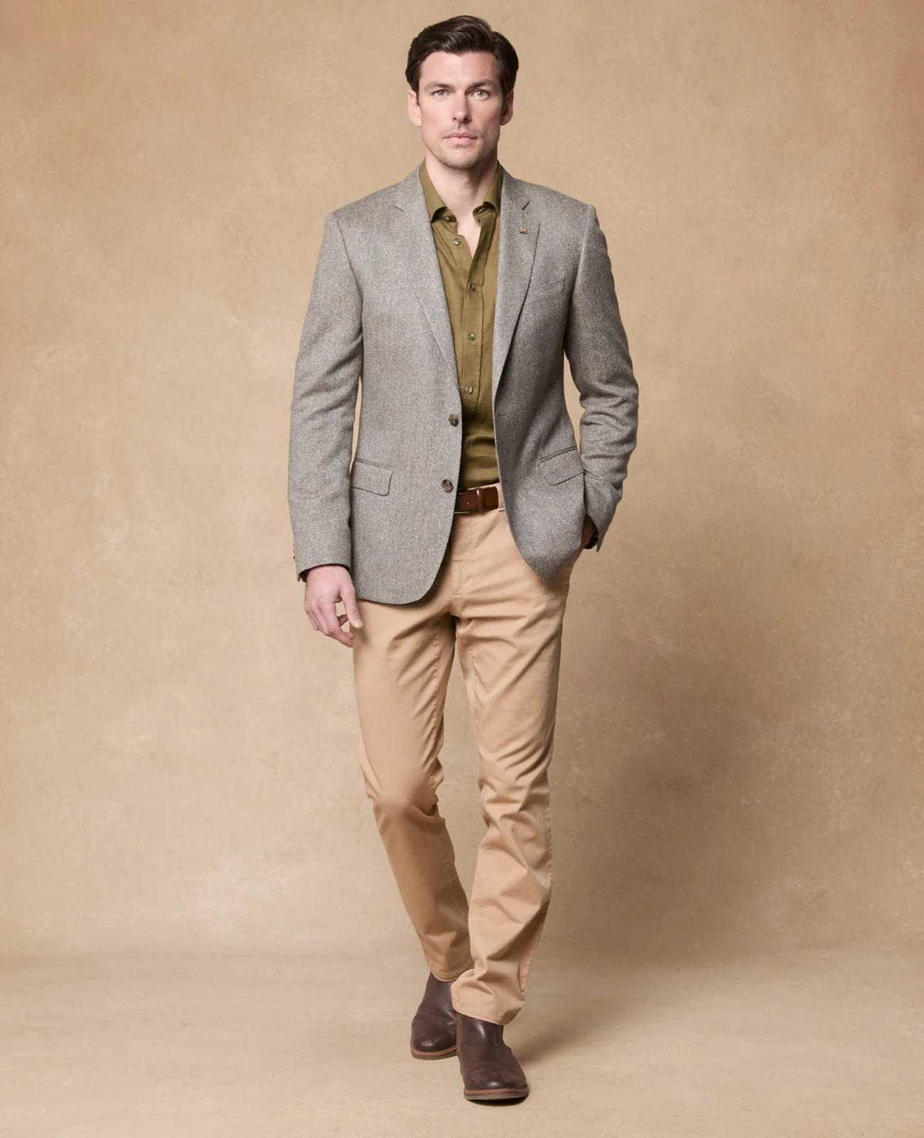 Ennis Olive Green Herringbone Blazer thumbnail 3