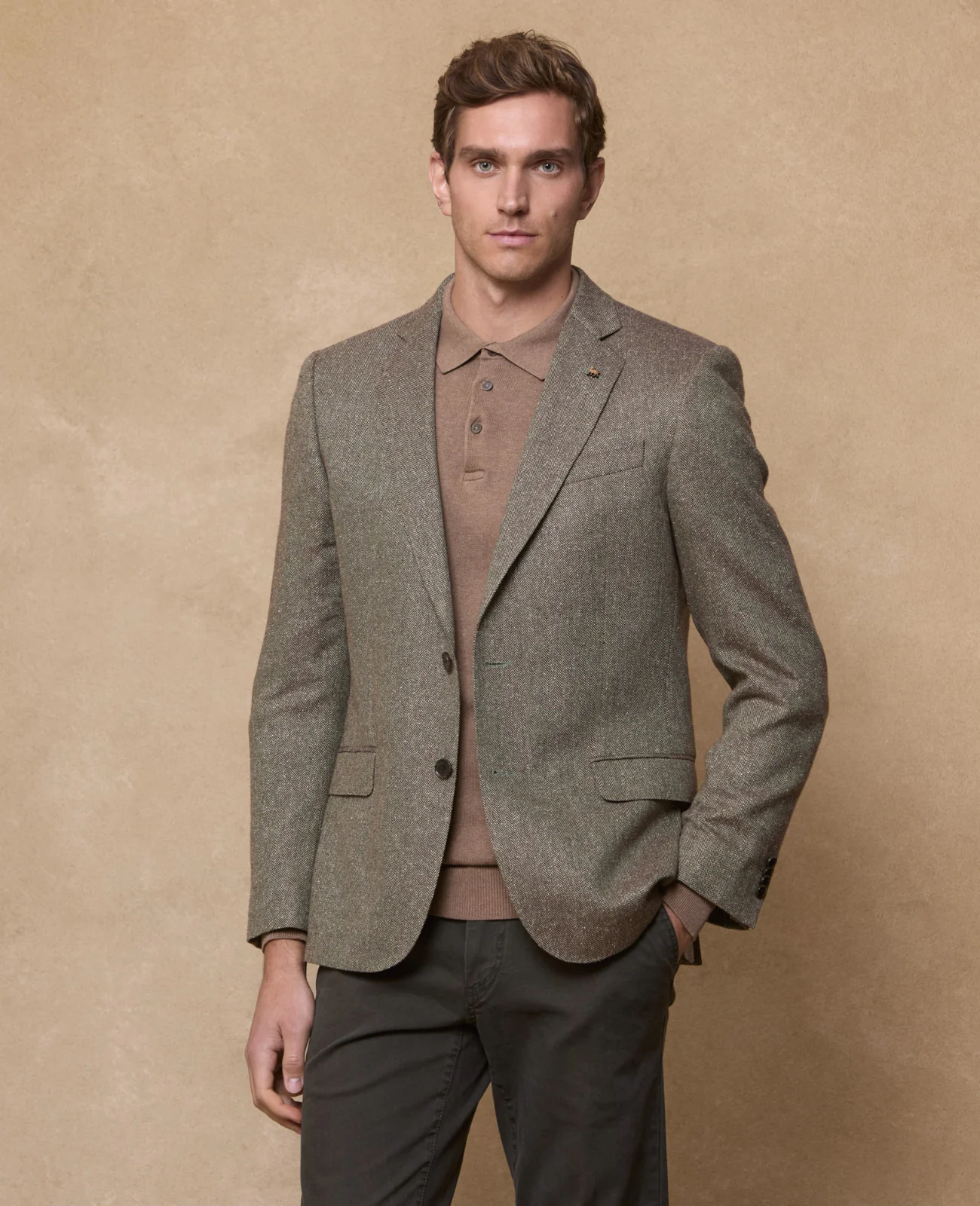 Ennis Silk/Cotton Blazer - Olive Donegal Summer Tweed primary image