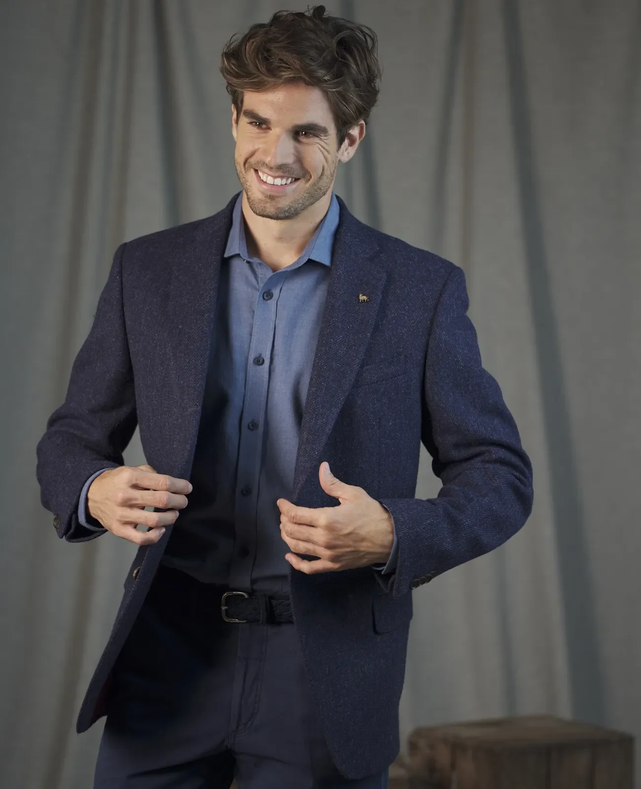 Ennis Tweed Blazer - Blue Herringbone thumbnail 4