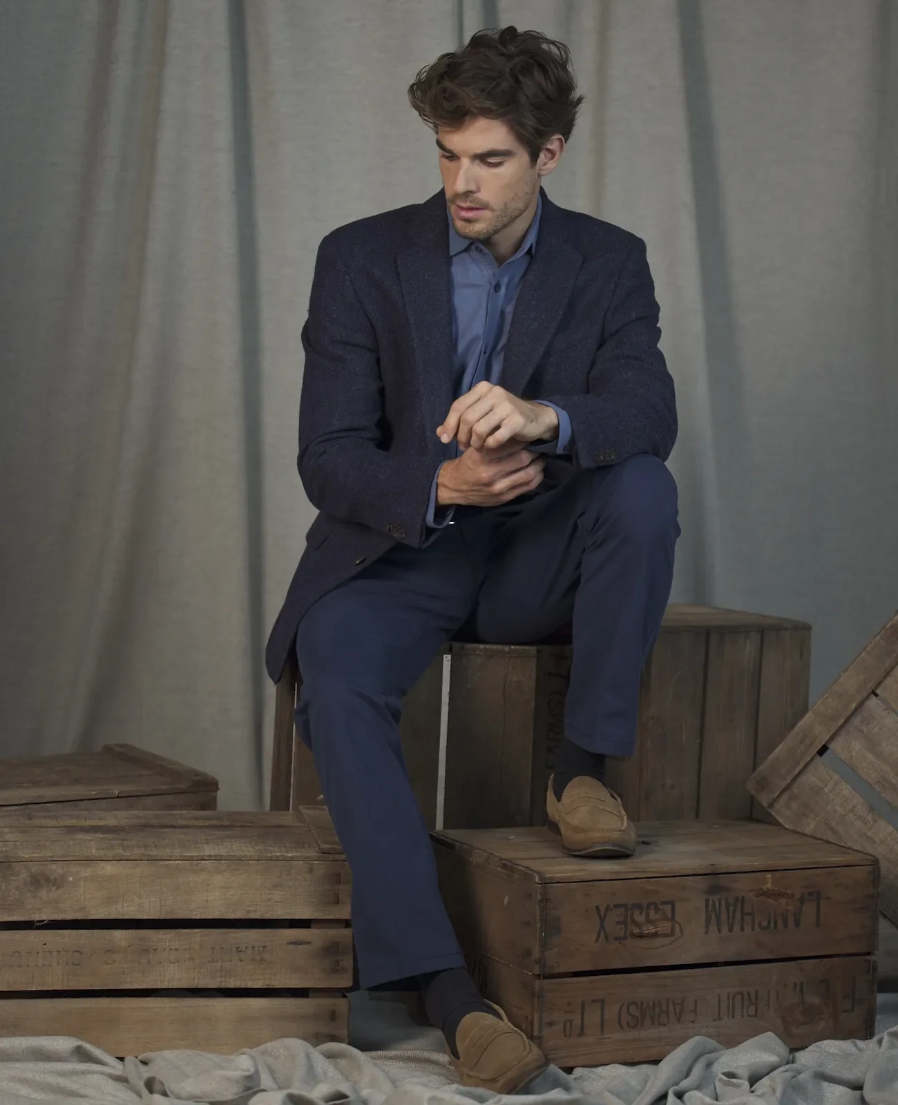 Ennis Tweed Blazer - Blue Herringbone thumbnail 5