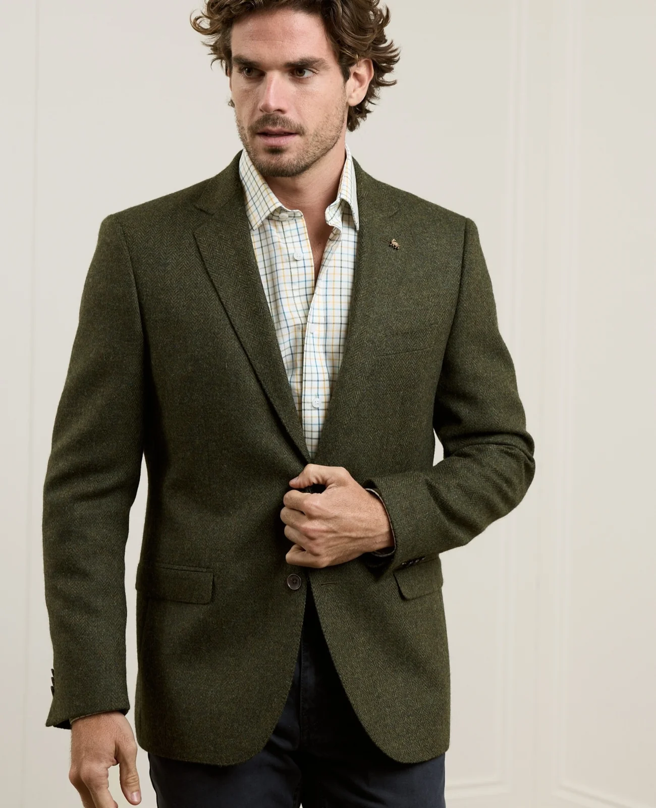 Ennis Tweed Blazer - Green Herringbone thumbnail 4