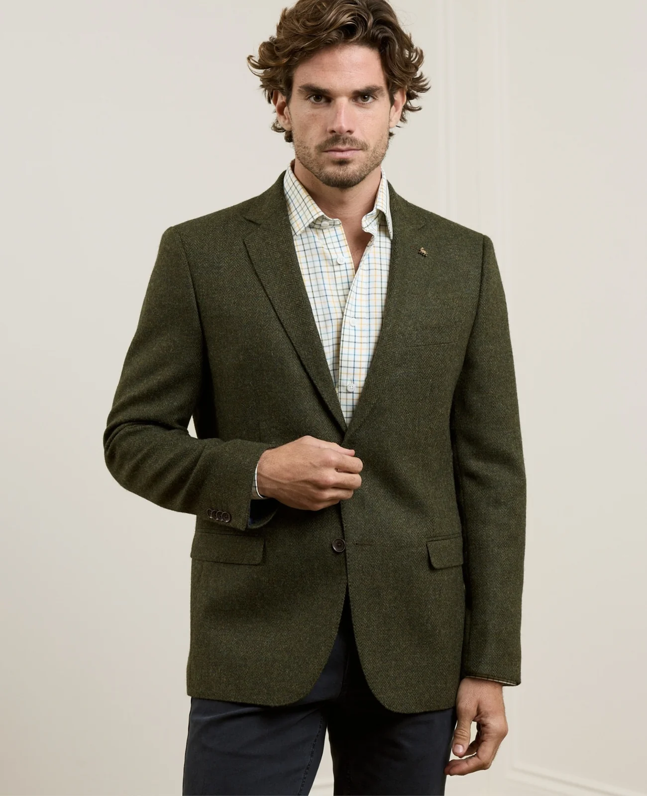 Ennis Tweed Blazer - Green Herringbone