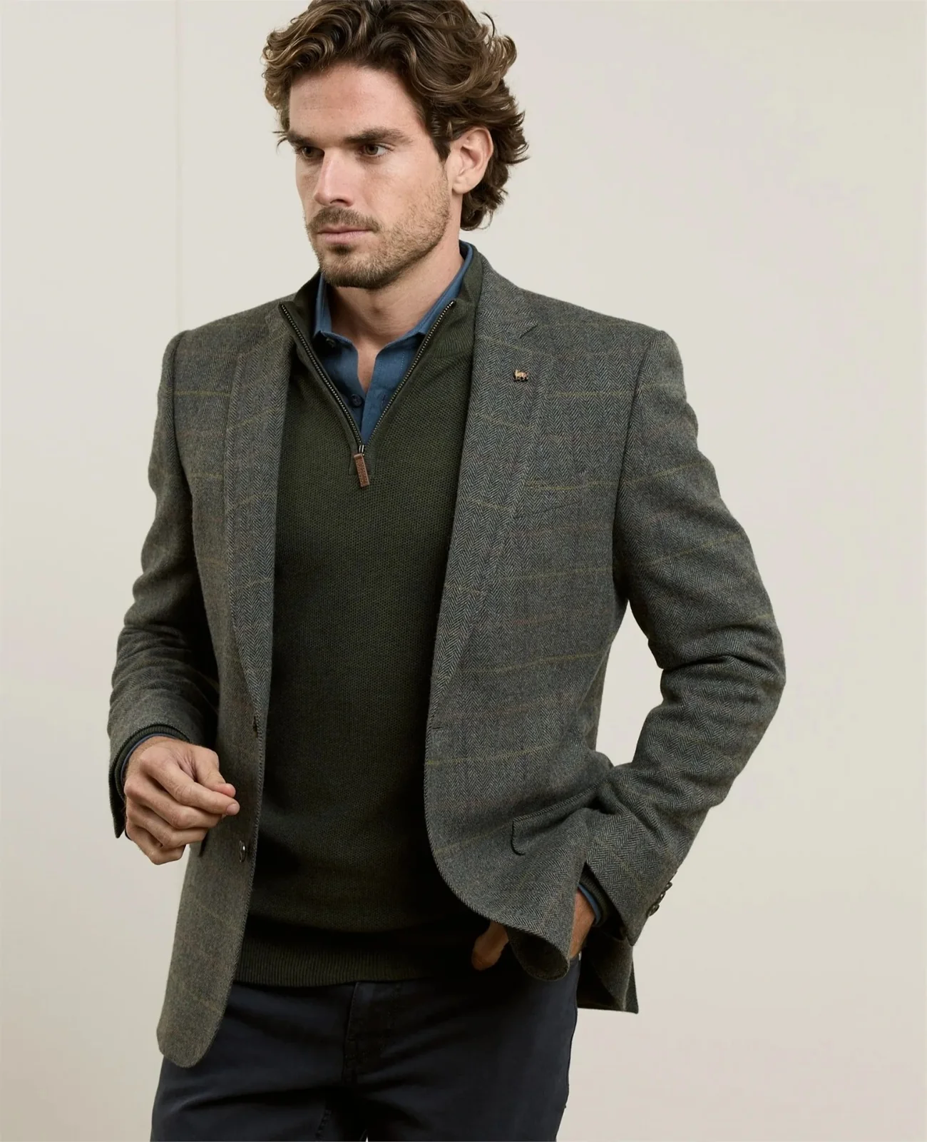 Ennis Tweed Blazer - Moss Green Check thumbnail 3
