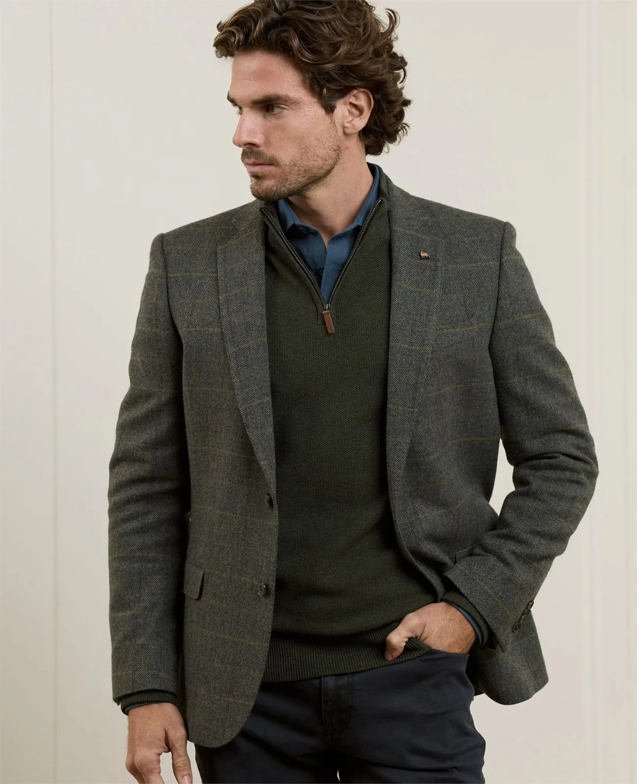 Ennis Tweed Blazer - Moss Green Check thumbnail 5