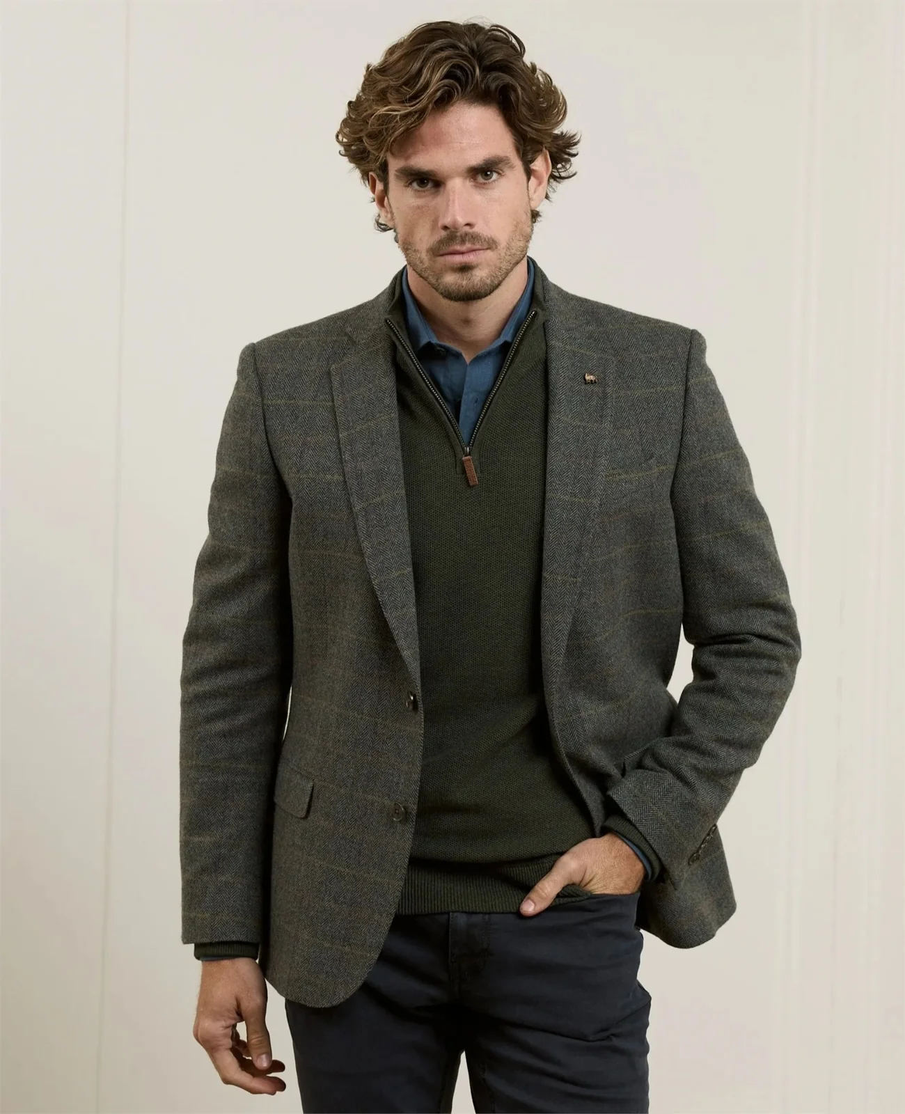 Ennis Tweed Blazer - Moss Green Check primary image
