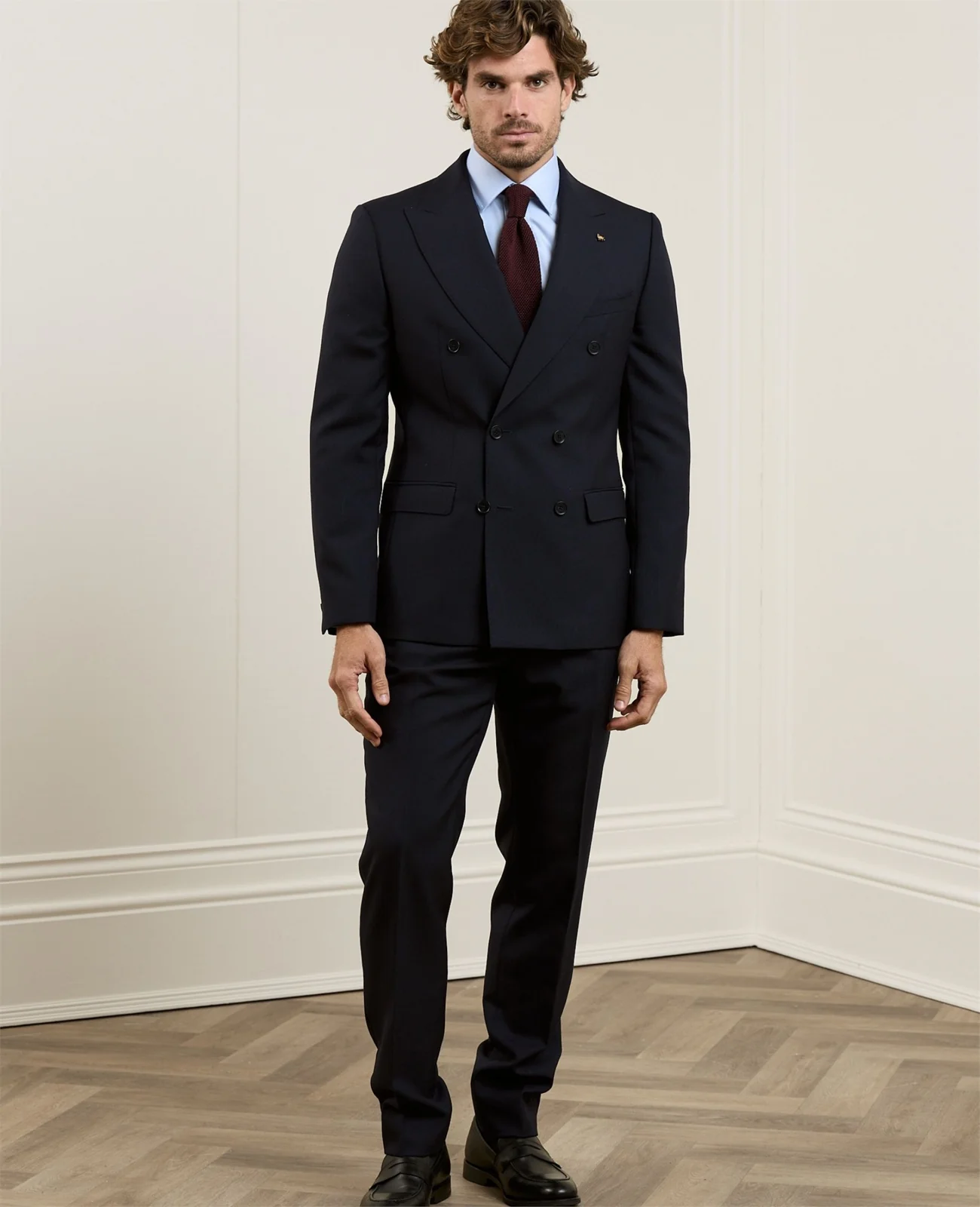 Finn Plain Front Suit Trouser in Navy thumbnail 3