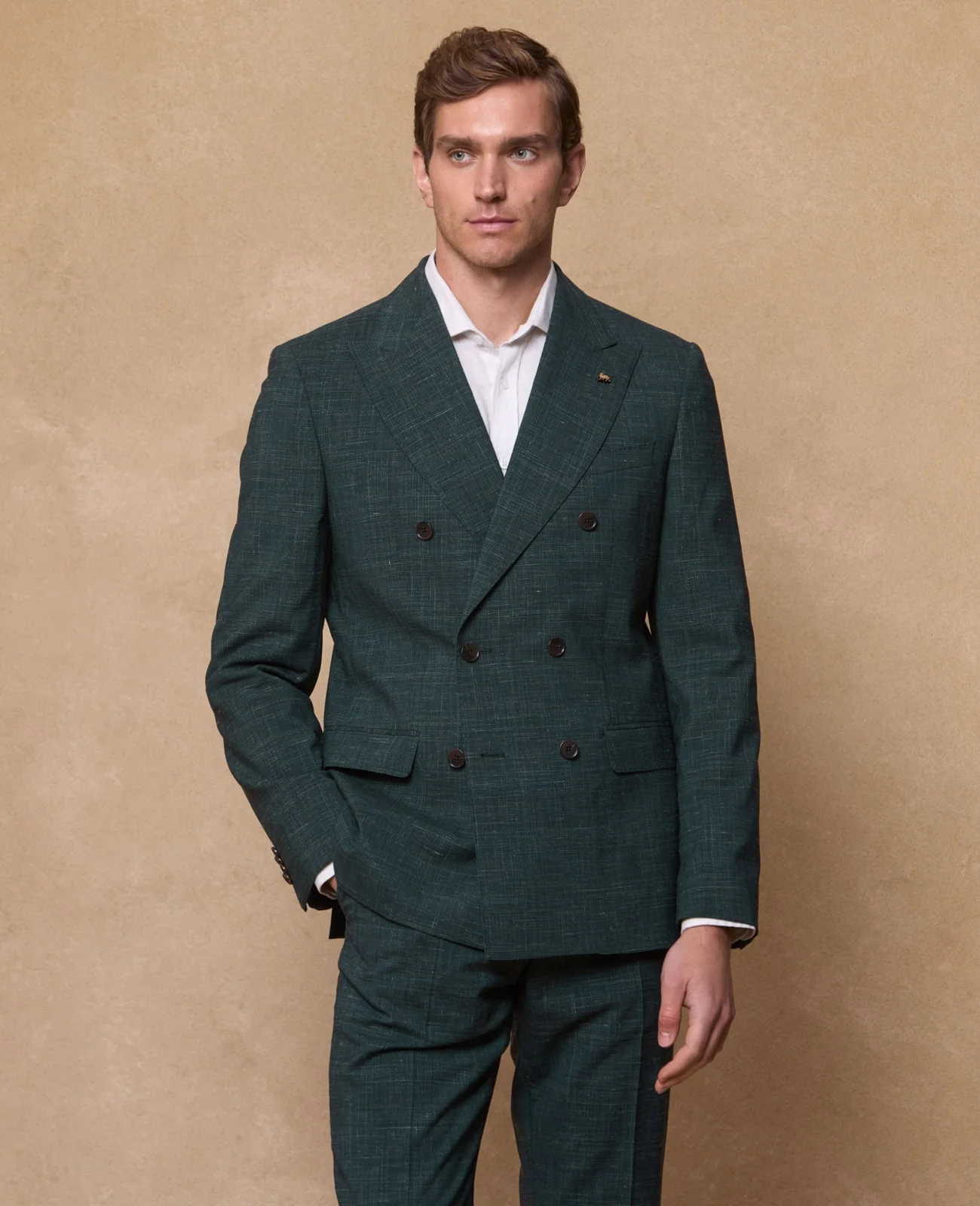 Harcourt Wool/Linen 2 Piece DB Suit - Green Check thumbnail 2