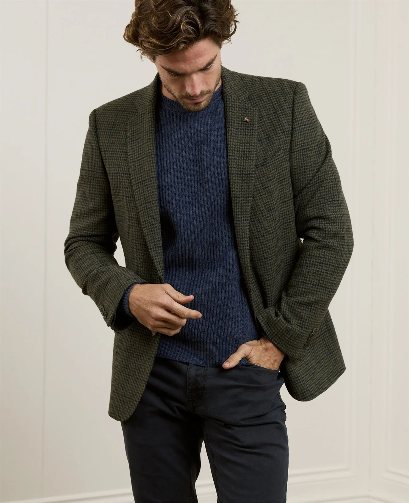 Liffey Tweed Blazer in Green Houndstooth