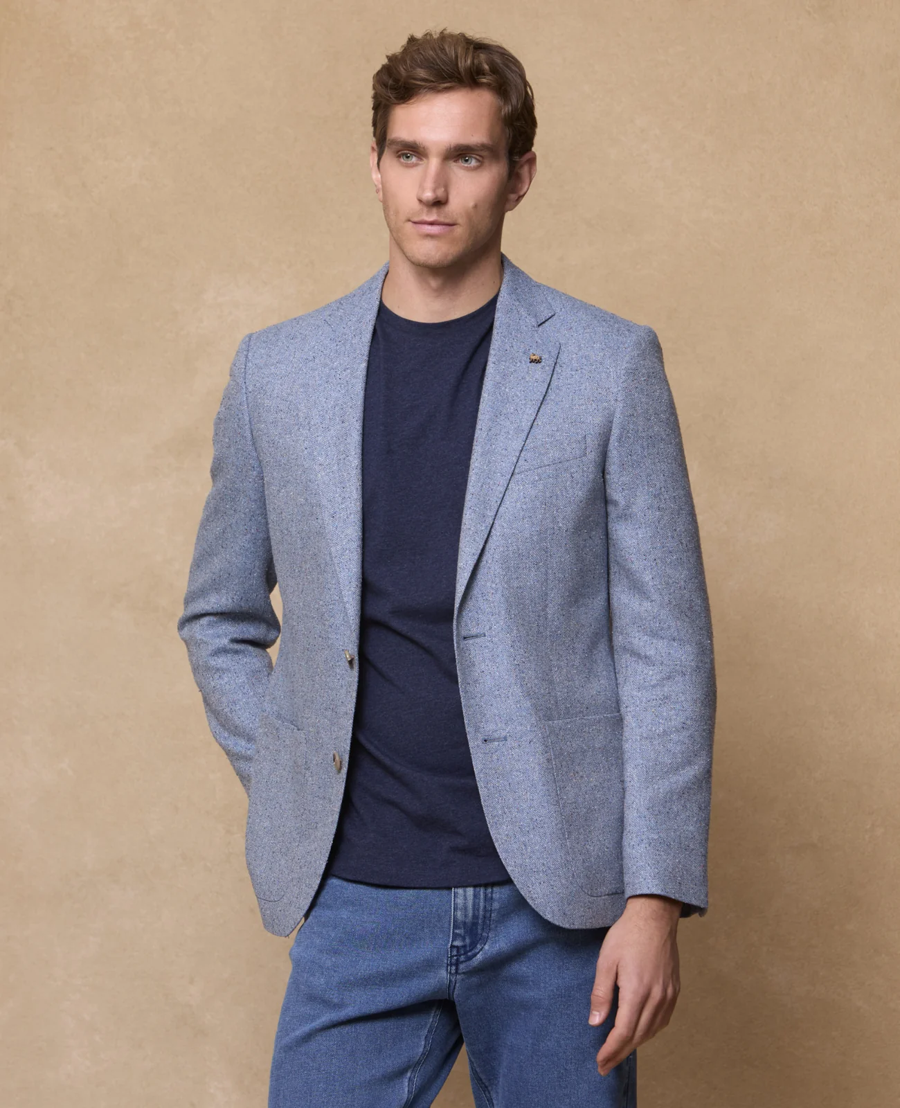 Listowel Silk/Cotton Blazer - Blue Donegal Summer Tweed primary image