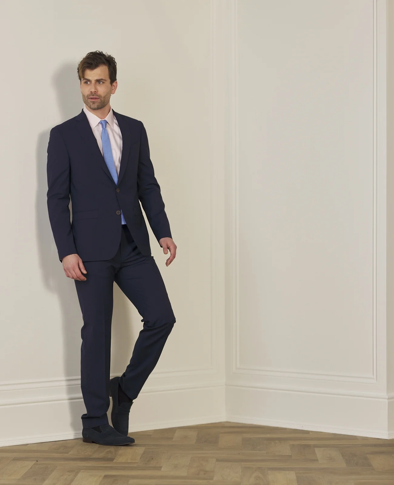 Mix Match Tailored Fit Trouser in Navy Micro Design primary image