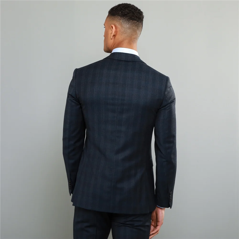 Navy Checked 3-Piece Tailored Fit Jacket thumbnail 5