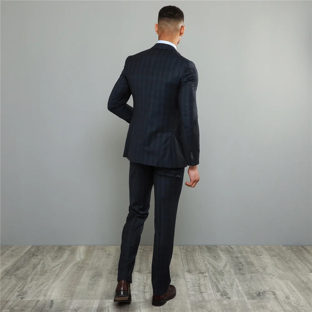 Navy Checked 3-Piece Tailored Fit Jacket thumbnail 8
